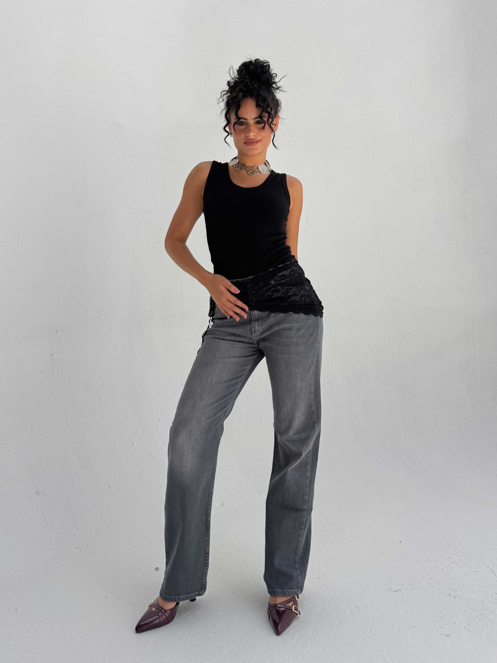Straight High Waist – Washed Gray Jeans