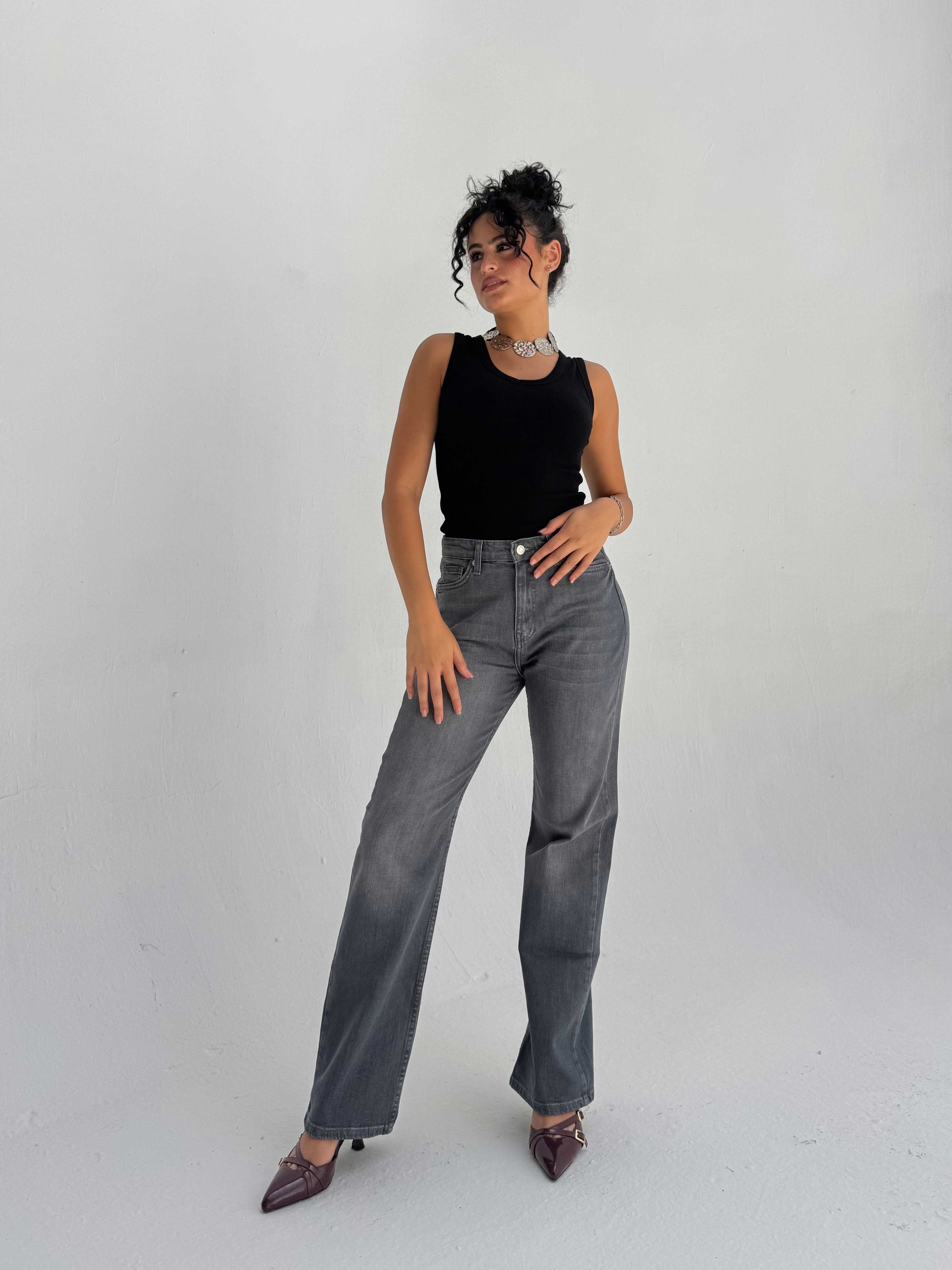 Straight High Waist – Washed Gray Jeans Straight CIZARO - Cizaro Jeans