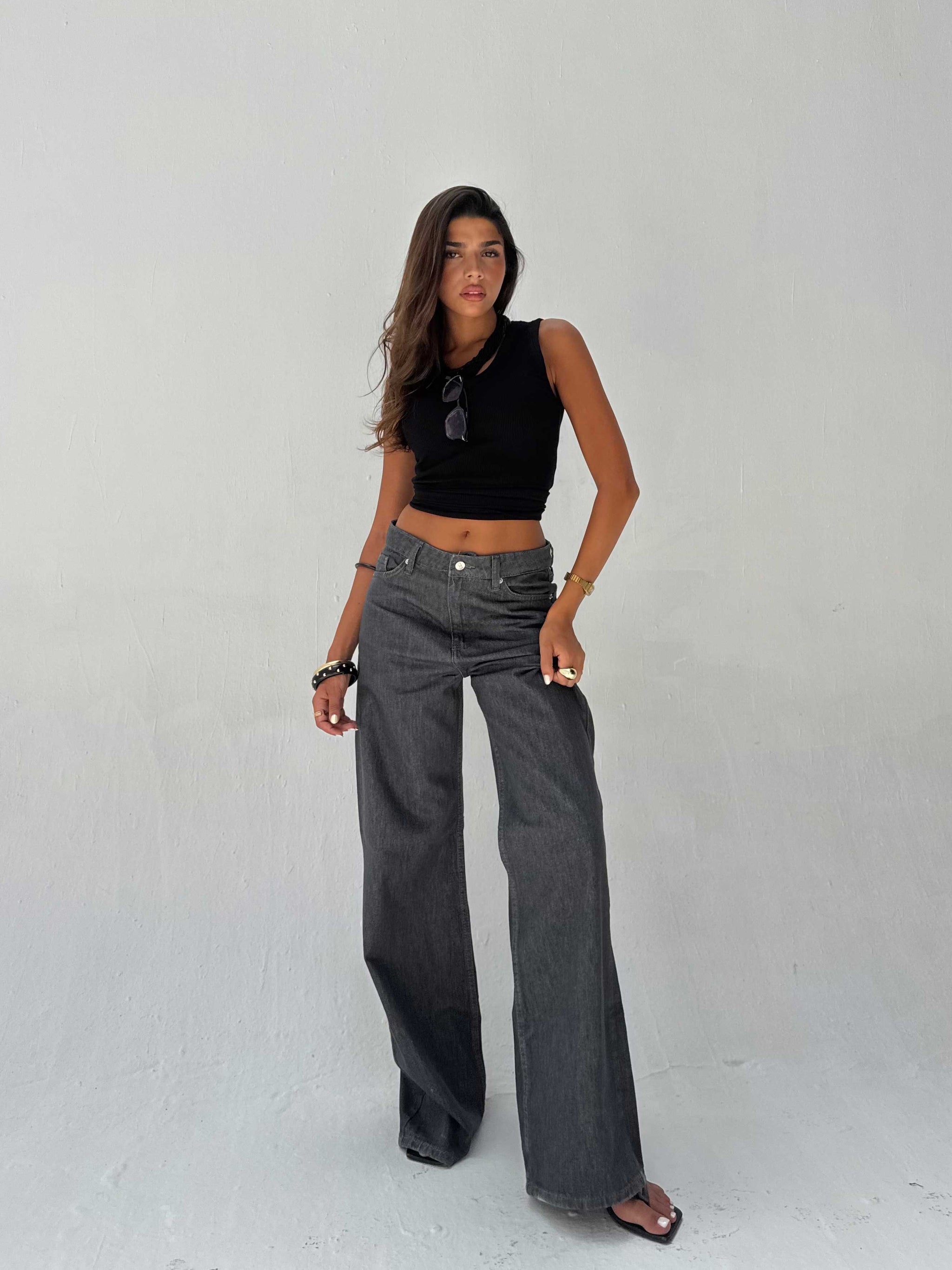 Straight High Waist – Gray Jeans Straight CIZARO - Cizaro Jeans