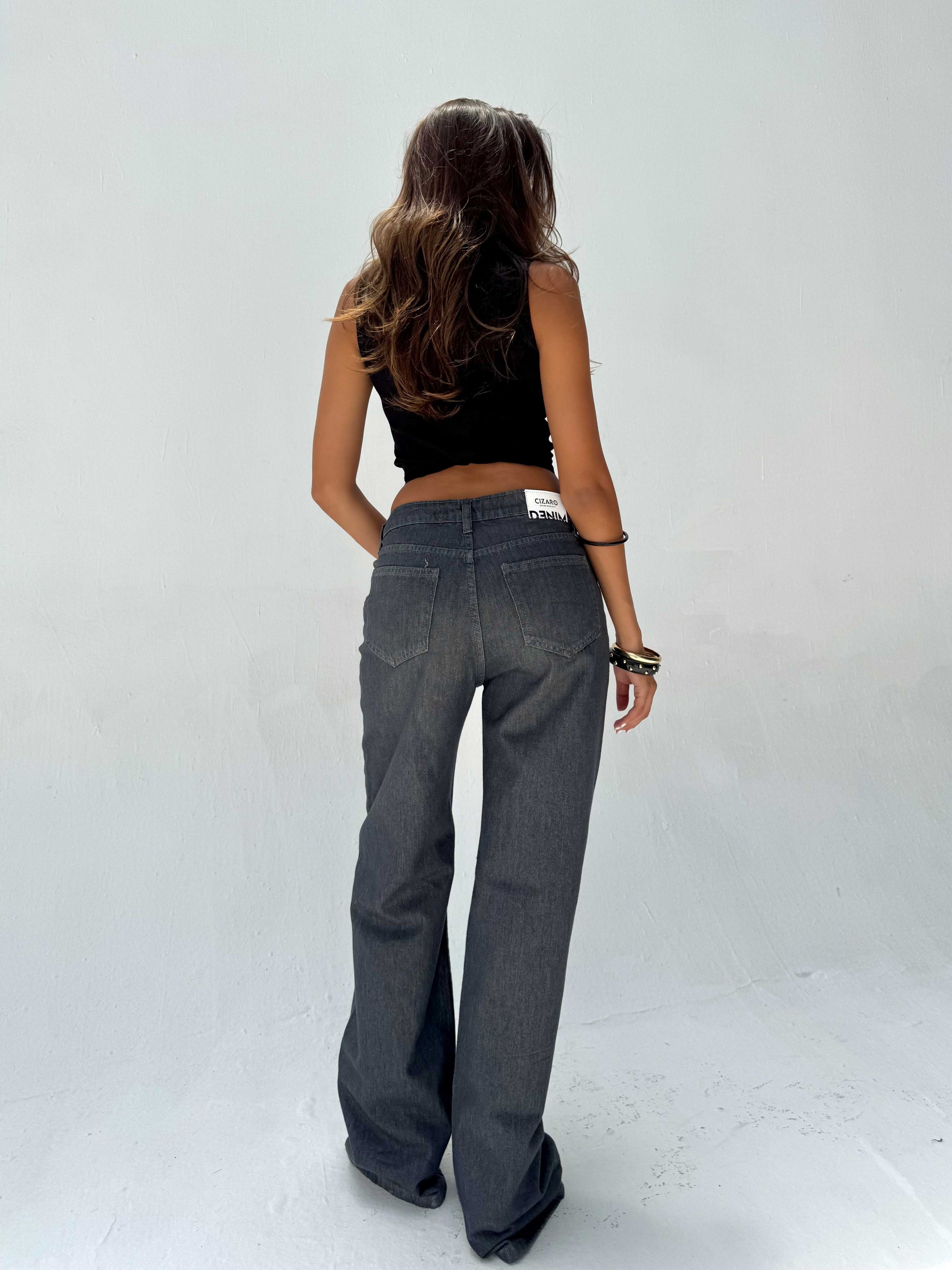 Straight High Waist – Gray Jeans Straight CIZARO - Cizaro Jeans