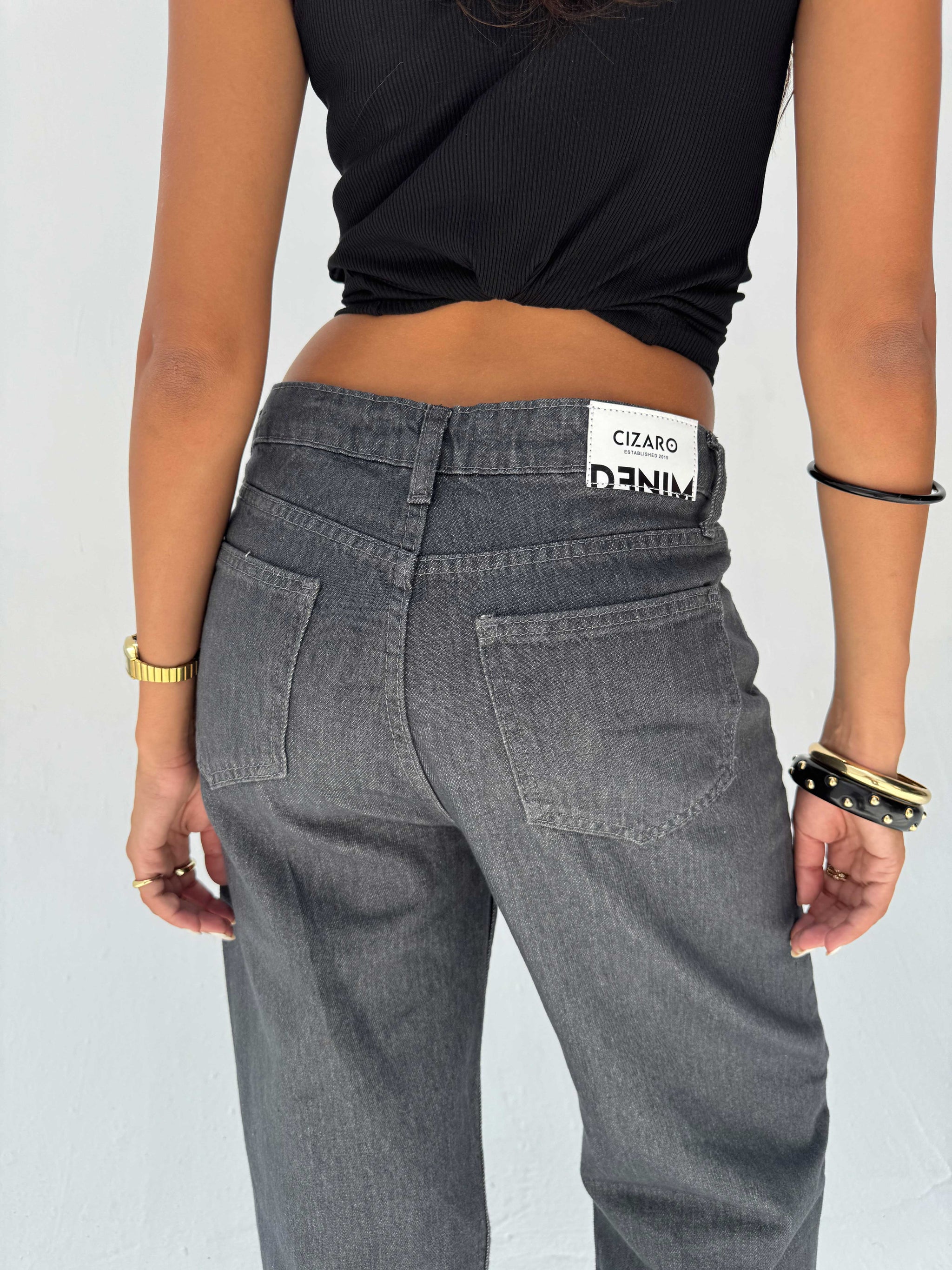 Straight High Waist – Gray Jeans Straight CIZARO - Cizaro Jeans