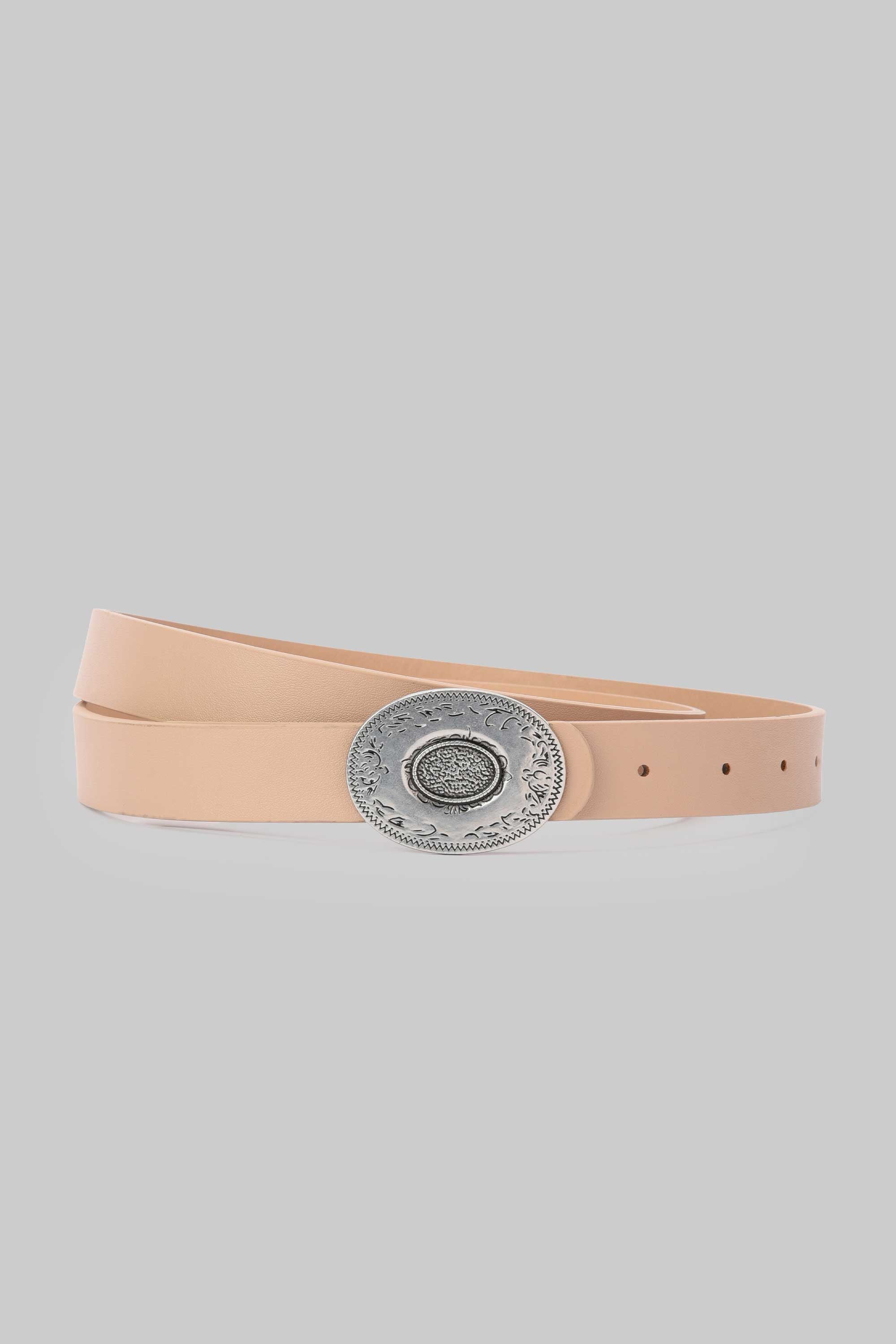 Beige Vintage Engraved Buckle Belt belt CIZARO - Cizaro Jeans