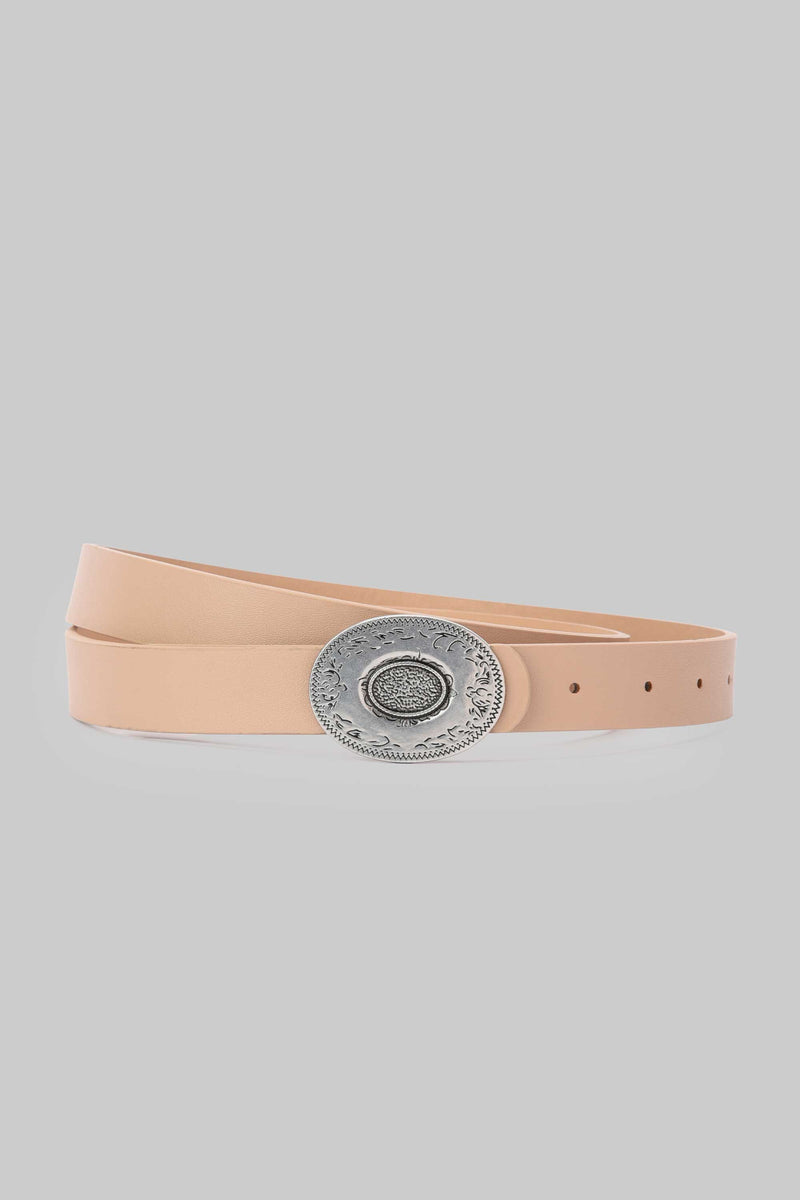 Beige Vintage Engraved Buckle Belt belt CIZARO - Cizaro Jeans
