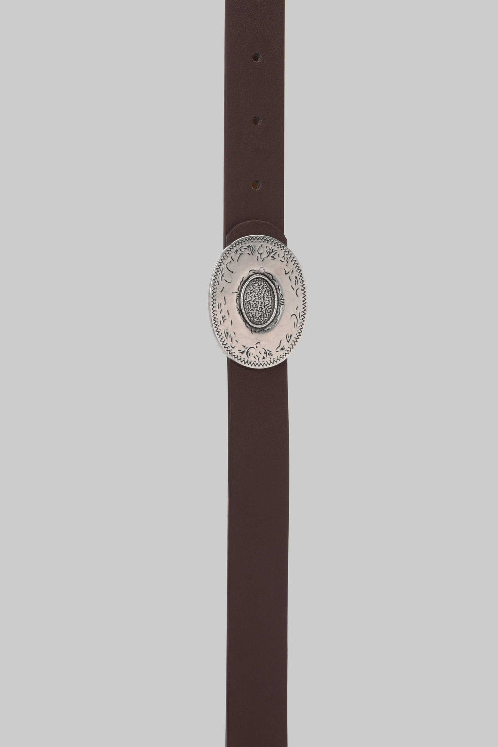 Dark Brown Vintage Engraved Buckle Belt belt CIZARO - Cizaro Jeans