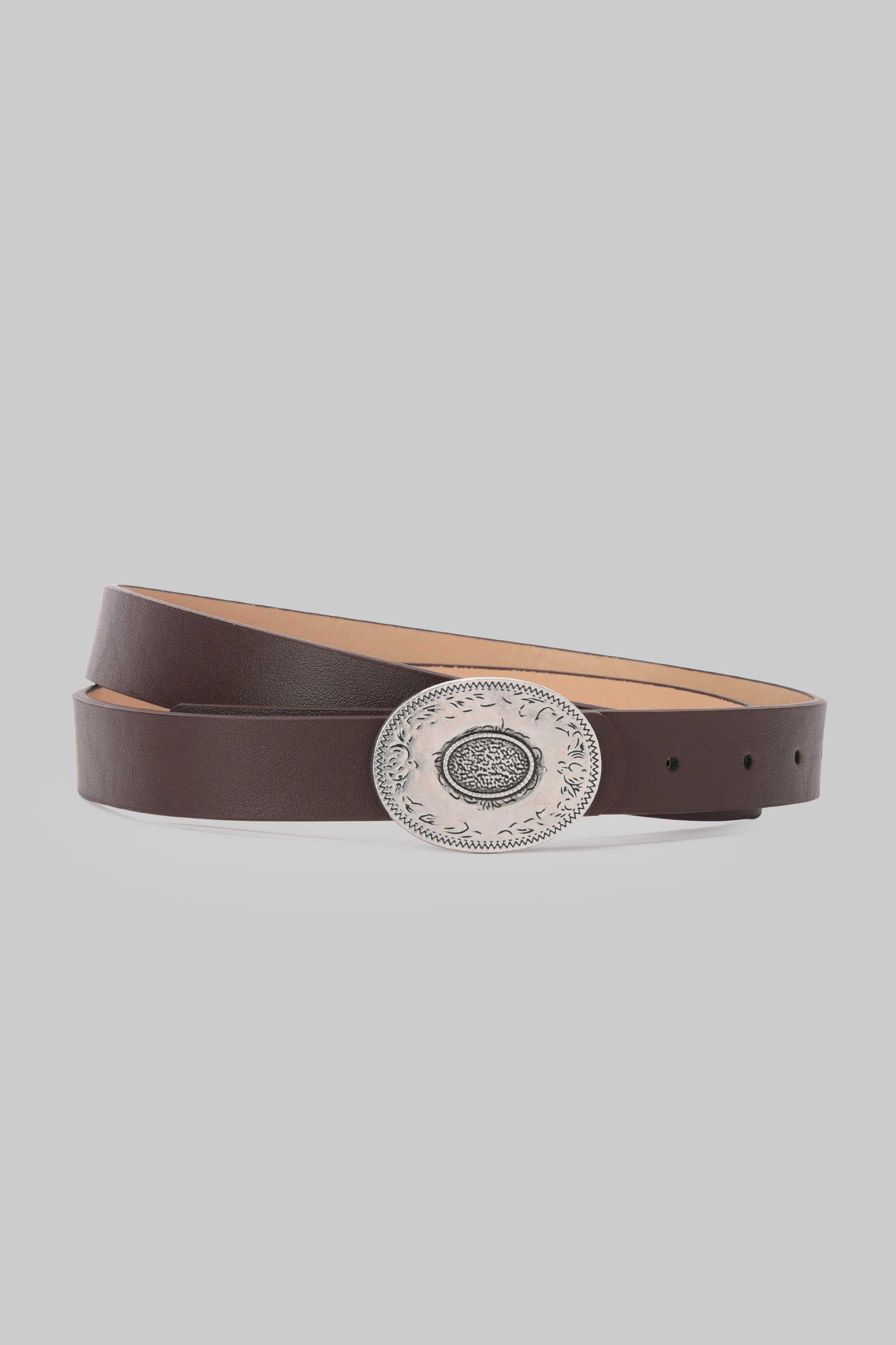Dark Brown Vintage Engraved Buckle Belt belt CIZARO - Cizaro Jeans