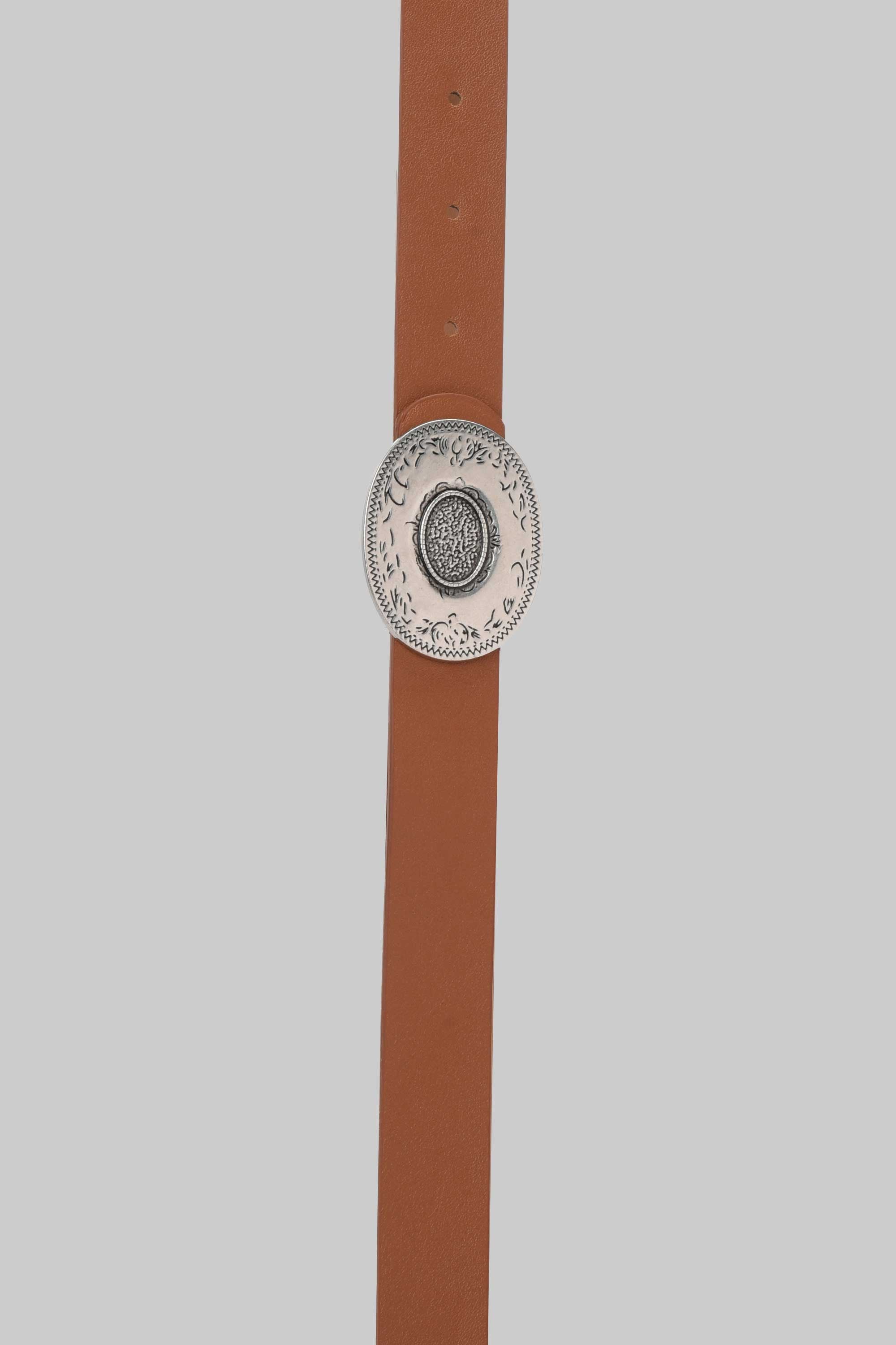 Honey Brown Vintage Engraved Buckle belt CIZARO - Cizaro Jeans