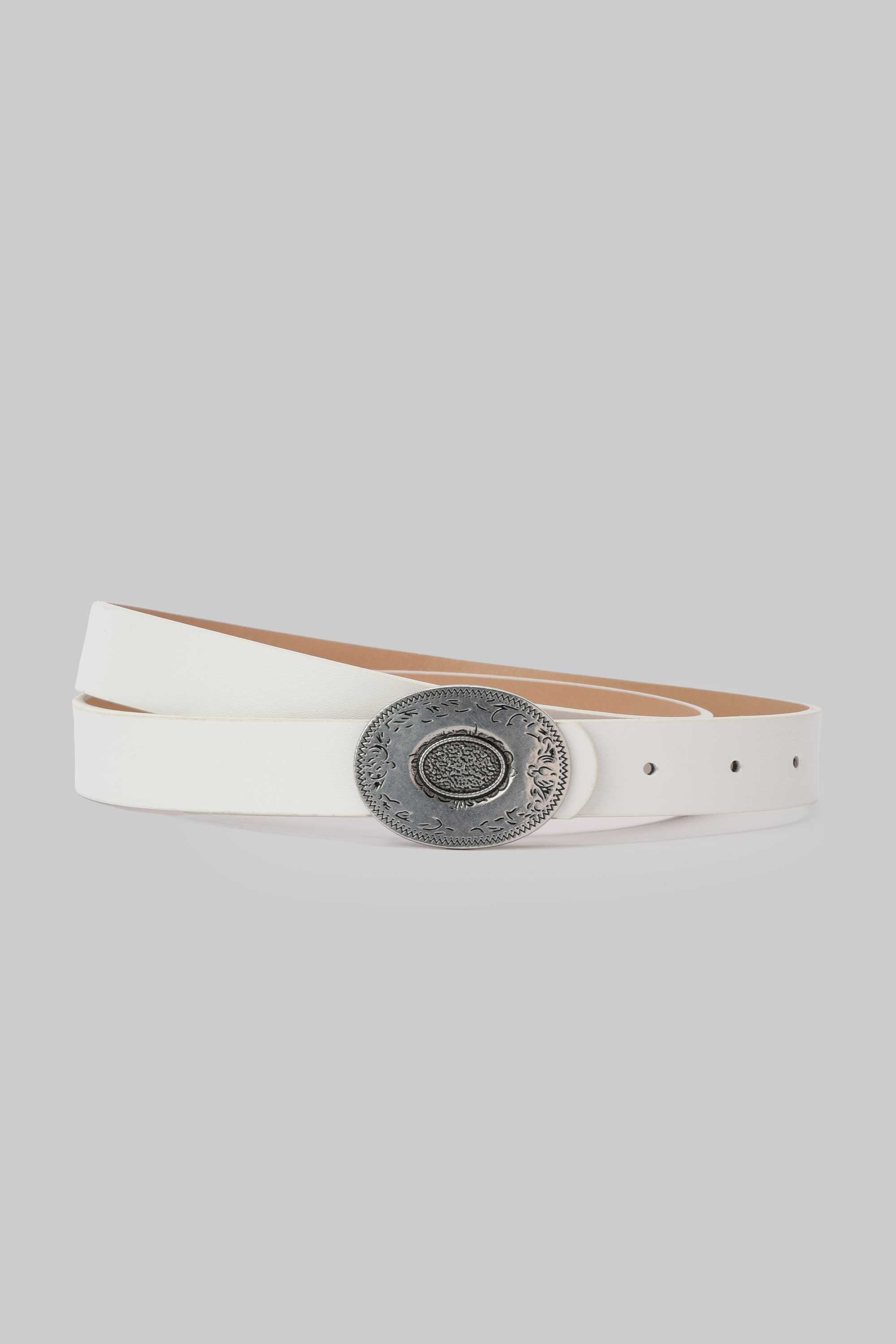 White Vintage Engraved Buckle belt CIZARO - Cizaro Jeans