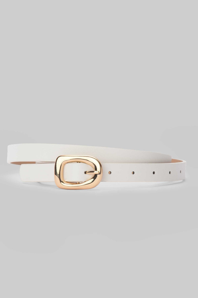 White Sculpted Gold Buckle Belt Belt CIZARO - Cizaro Jeans