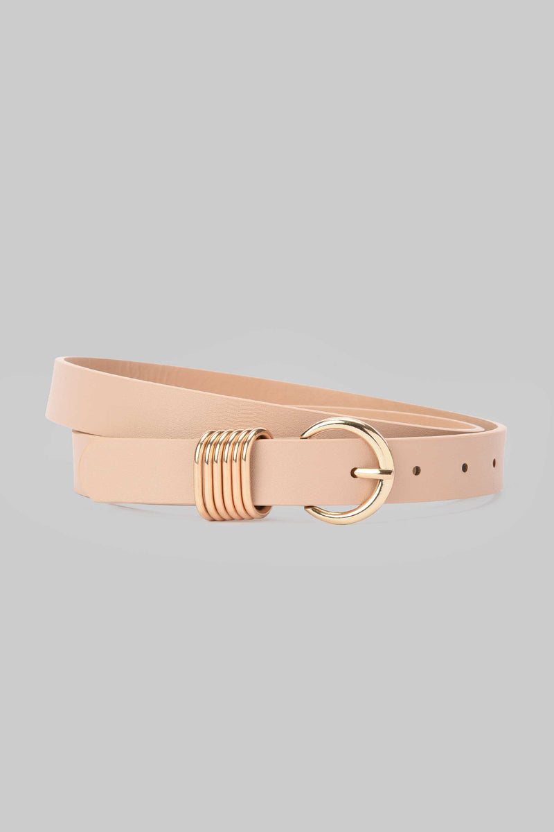 Beige Ring Accent Slim Belt Belt CIZARO - Cizaro Jeans