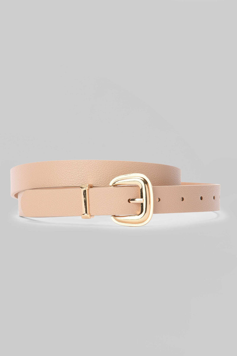 Beige Textured Gold Buckle Belt Belt CIZARO - Cizaro Jeans