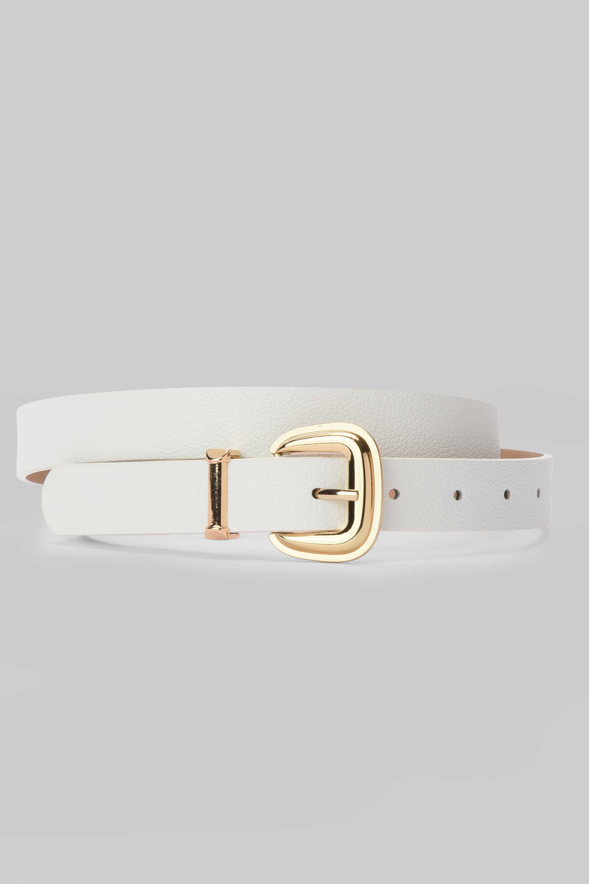 White Textured Gold Buckle Belt belt CIZARO - Cizaro Jeans