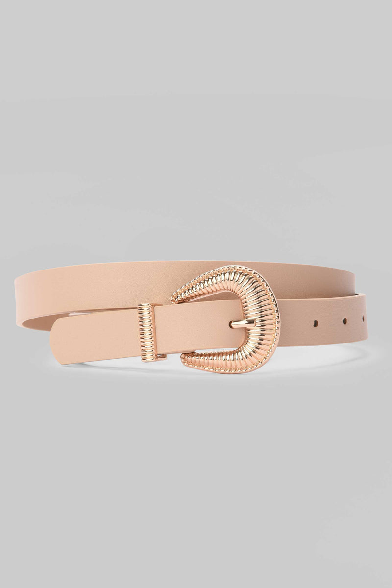 Beige Textured Gold Buckle Belt Belt CIZARO - Cizaro Jeans
