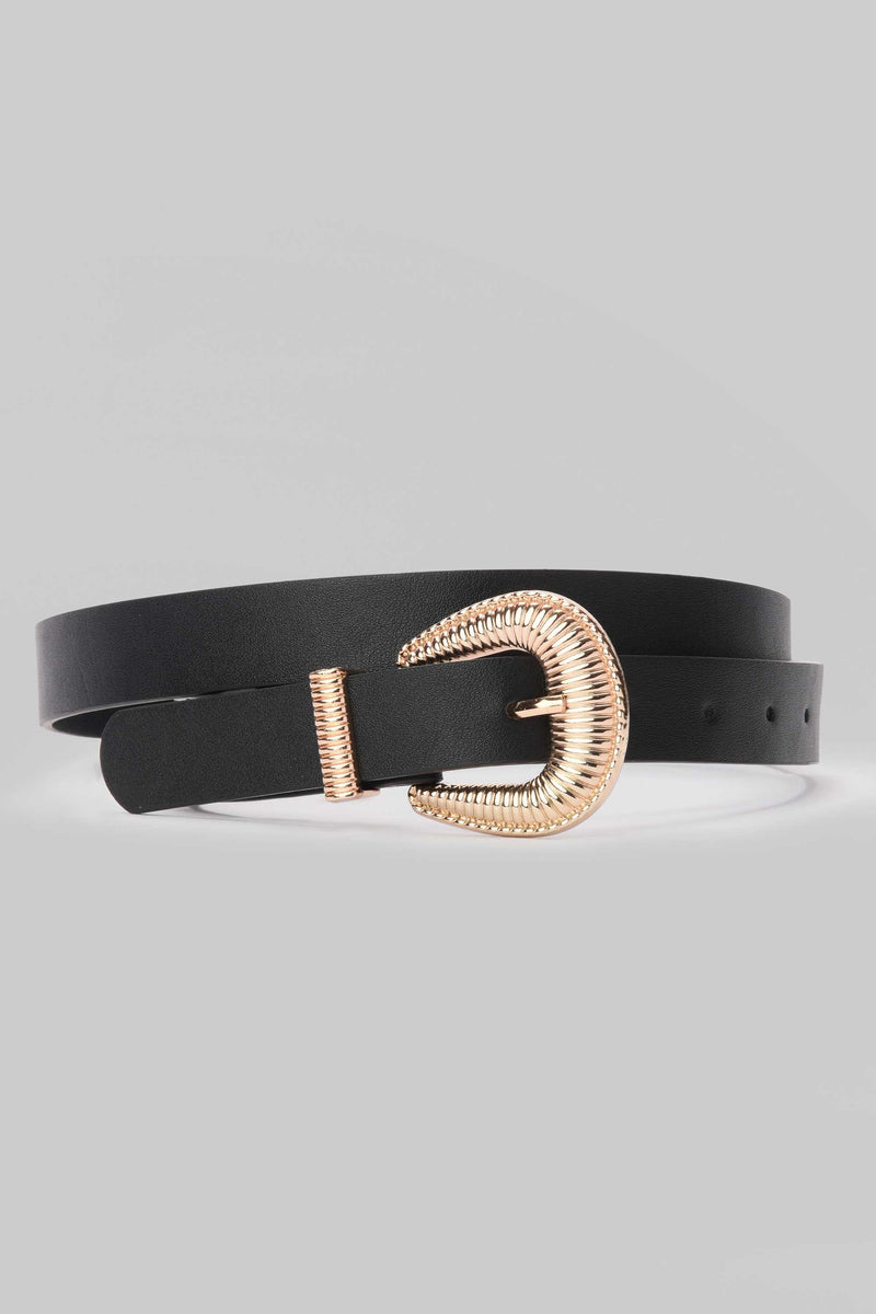 Black Textured Gold Buckle Belt belt CIZARO - Cizaro Jeans