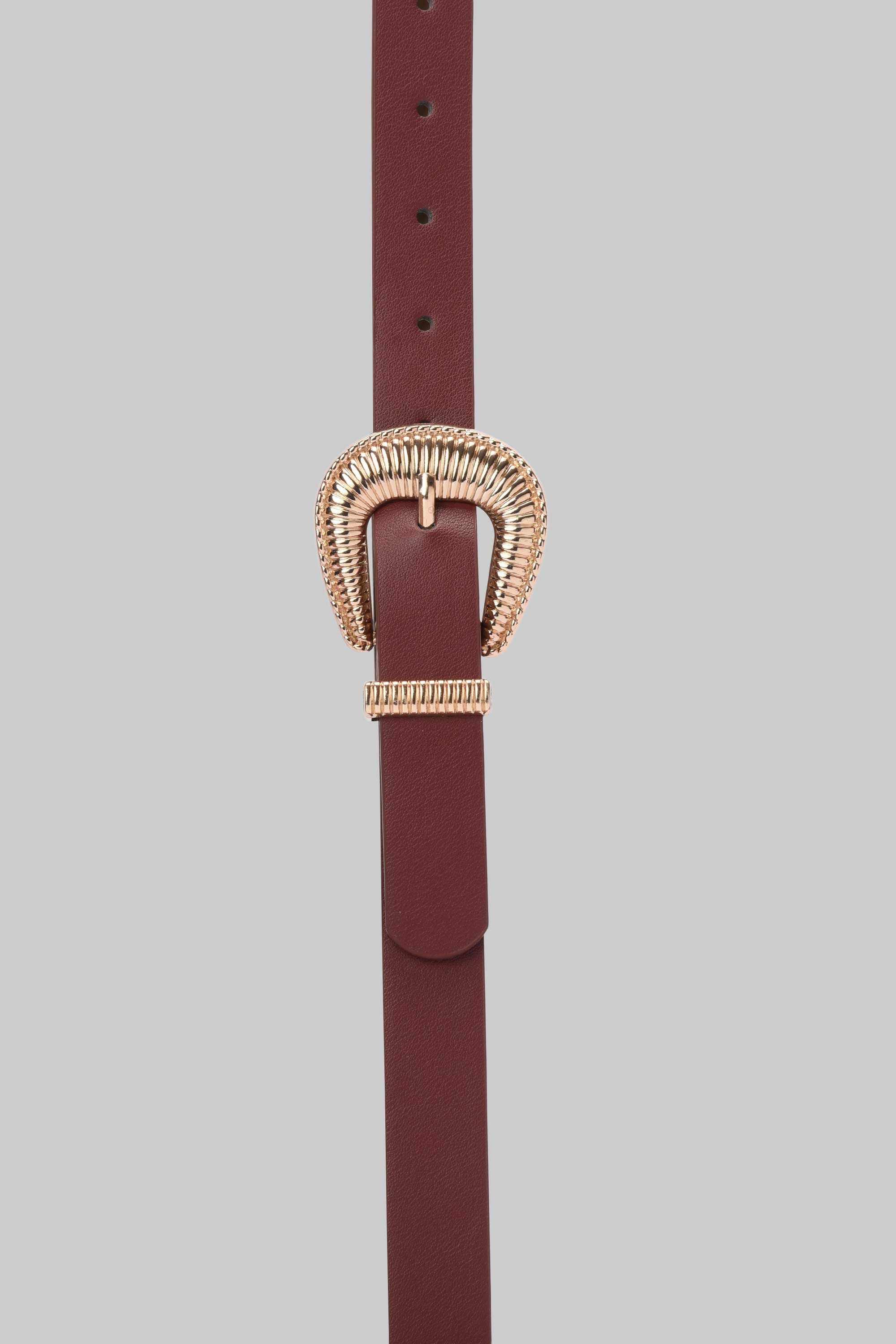 Burgundy Textured Gold Buckle Belt belt CIZARO - Cizaro Jeans