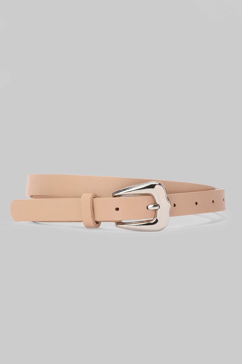 Beige Silver Buckle Slim Belt Belt CIZARO - Cizaro Jeans