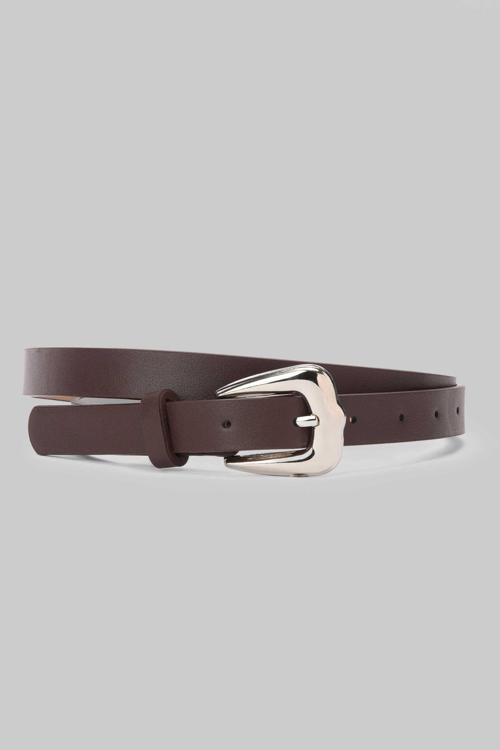 Chocolate Silver Buckle Slim Belt belt CIZARO - Cizaro Jeans