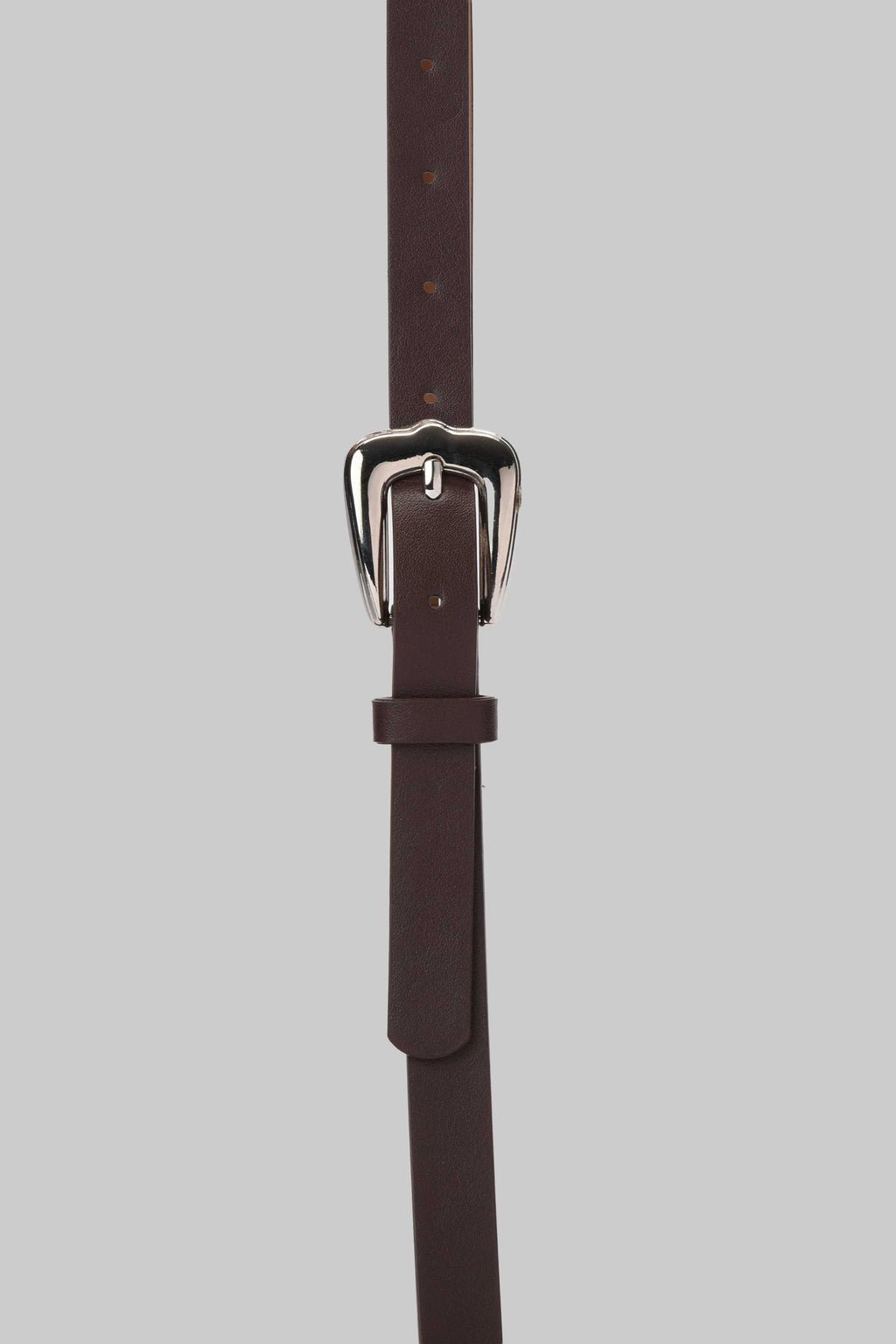 Chocolate Silver Buckle Slim Belt belt CIZARO - Cizaro Jeans