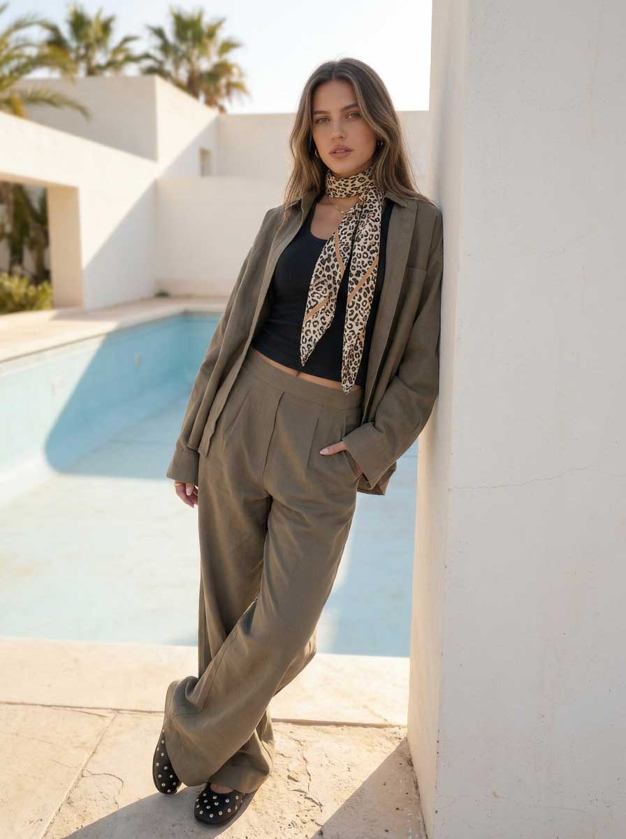 Deep Olive Oversized Shirt – Linen Effect Shirt CIZARO - Cizaro Jeans