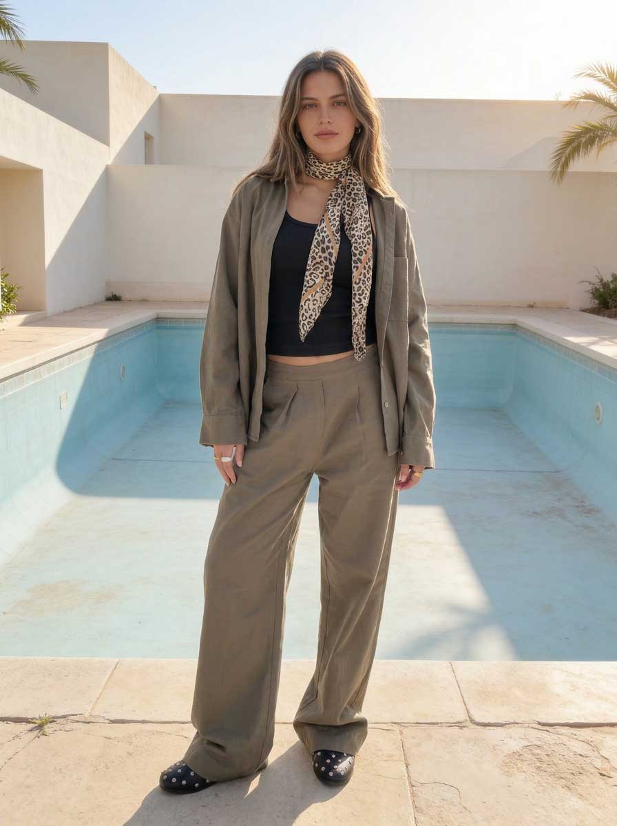 Deep Olive Oversized Shirt – Linen Effect Shirt - Summer collection - linen sets CIZARO - Cizaro Jeans