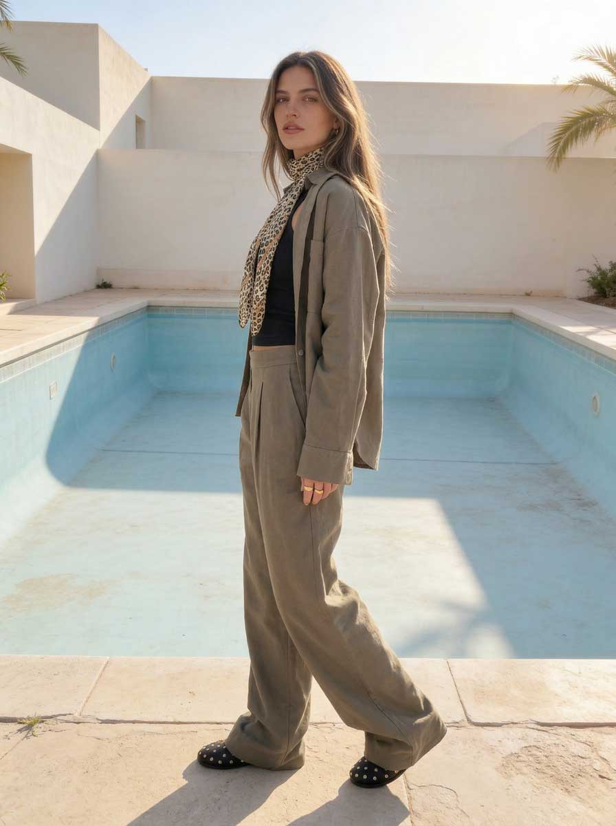 Deep Olive Oversized Shirt – Linen Effect Shirt CIZARO - Cizaro Jeans