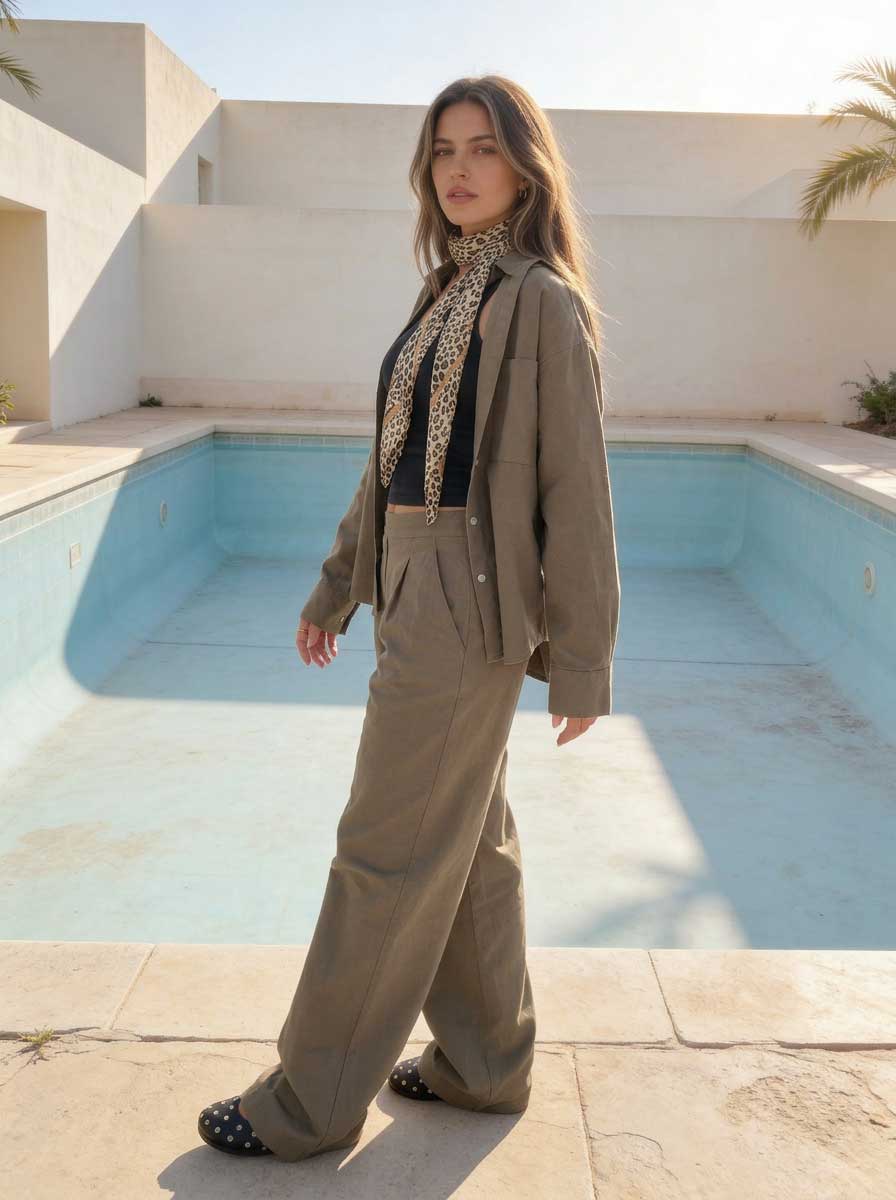 Deep Olive Oversized Shirt – Linen Effect Shirt CIZARO - Cizaro Jeans