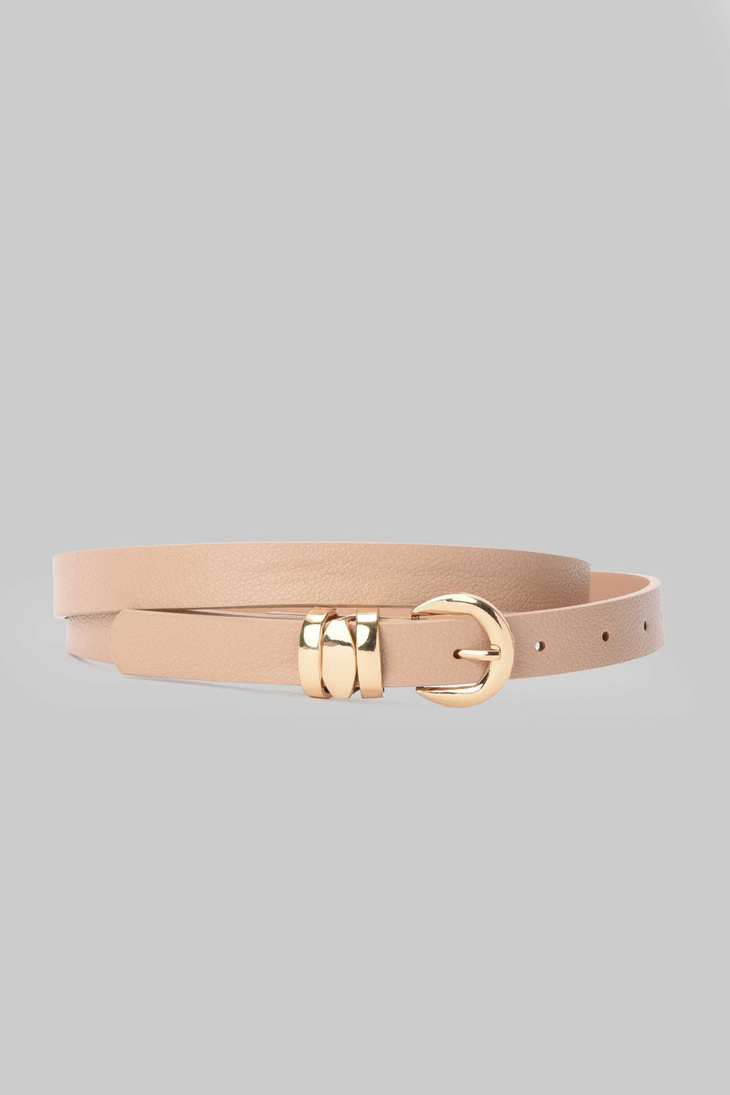Beige Minimal Gold Buckle Belt Belt CIZARO - Cizaro Jeans