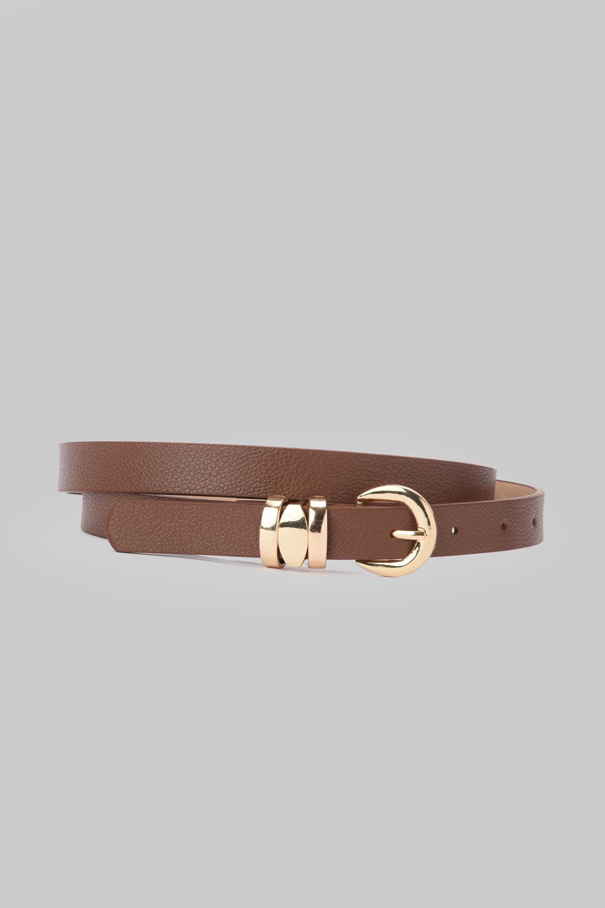 Brown Minimal Gold Buckle Belt Belt CIZARO - Cizaro Jeans