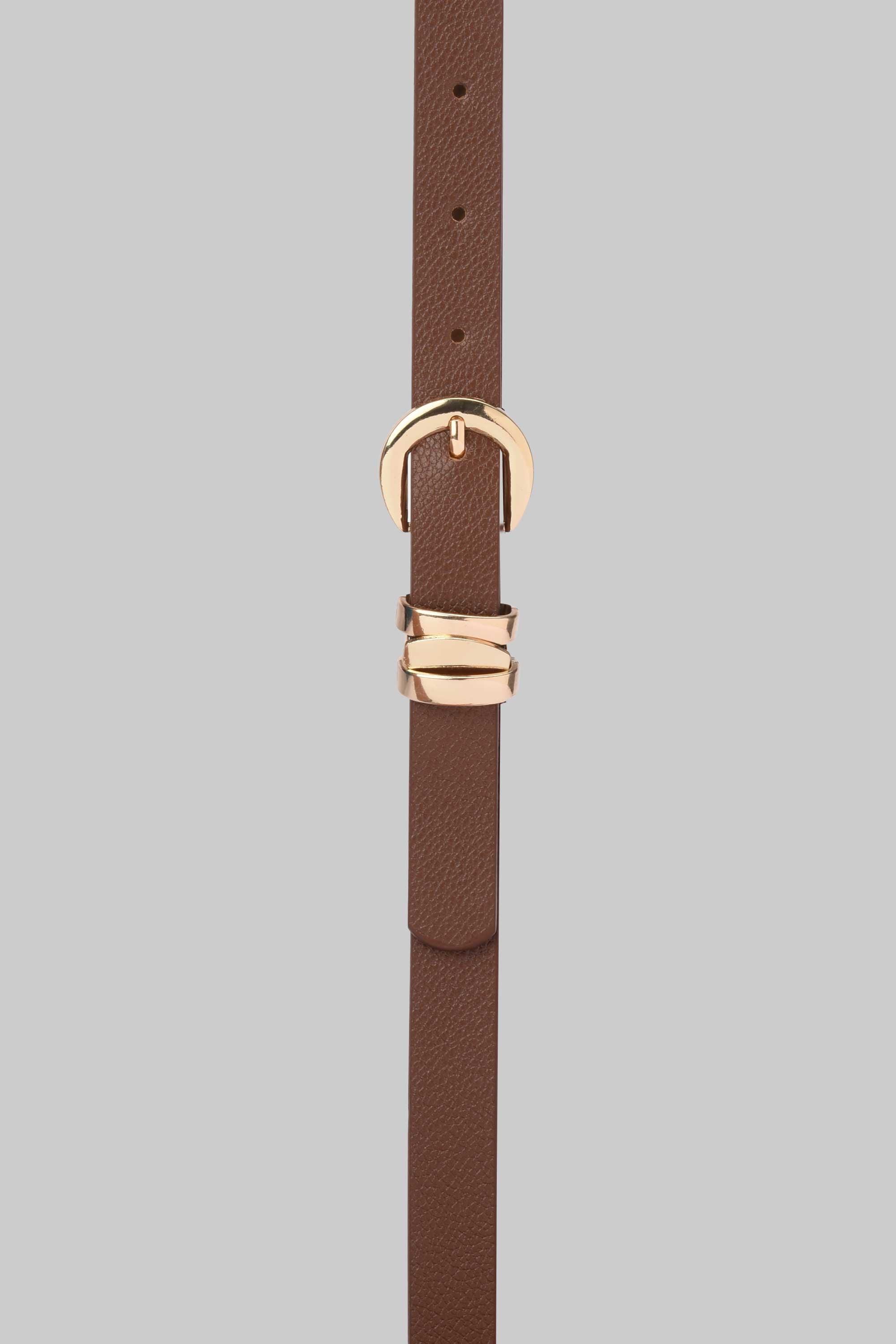 Brown Minimal Gold Buckle Belt Belt CIZARO - Cizaro Jeans