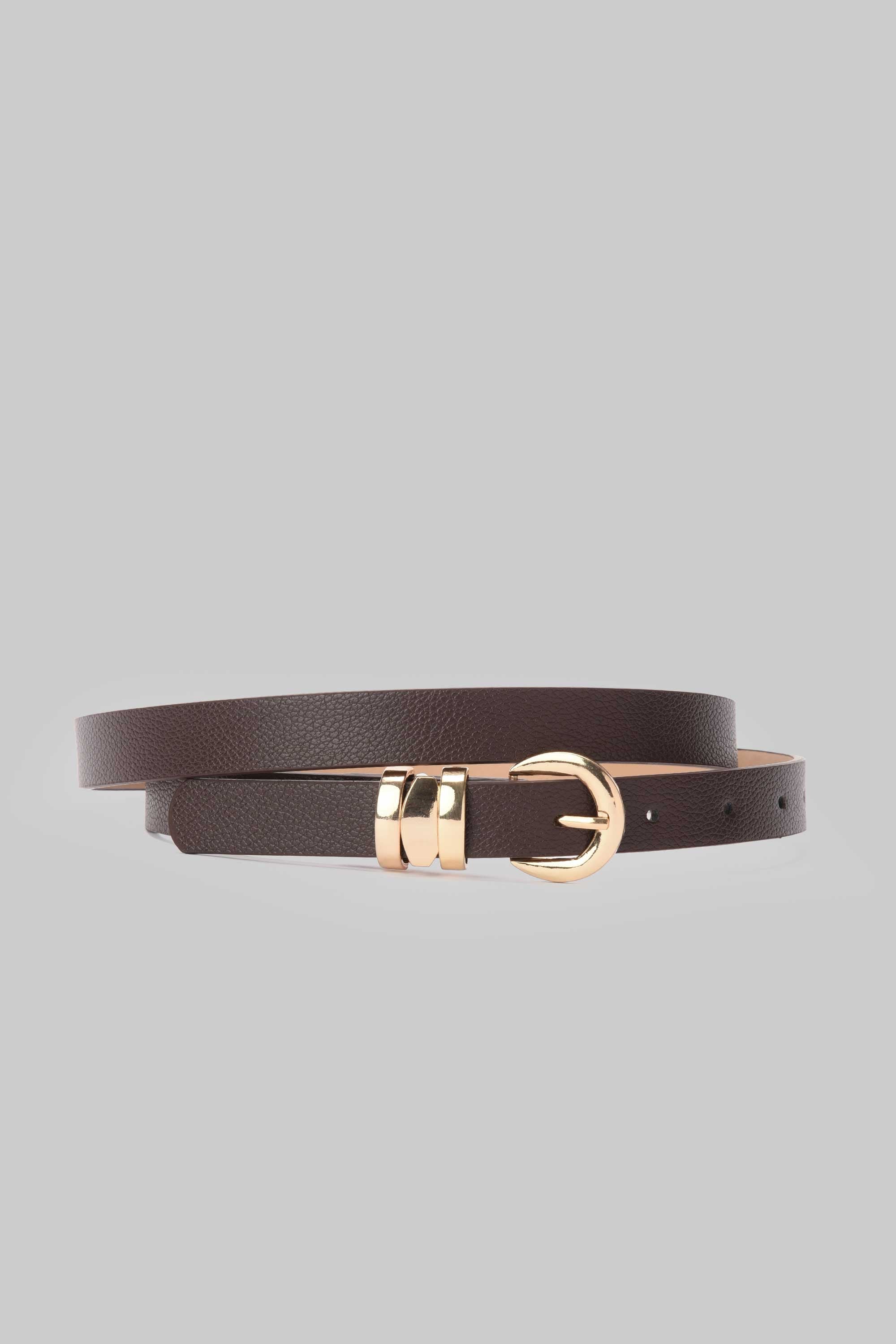 Chocolate Minimal Gold Buckle Belt Belt CIZARO - Cizaro Jeans
