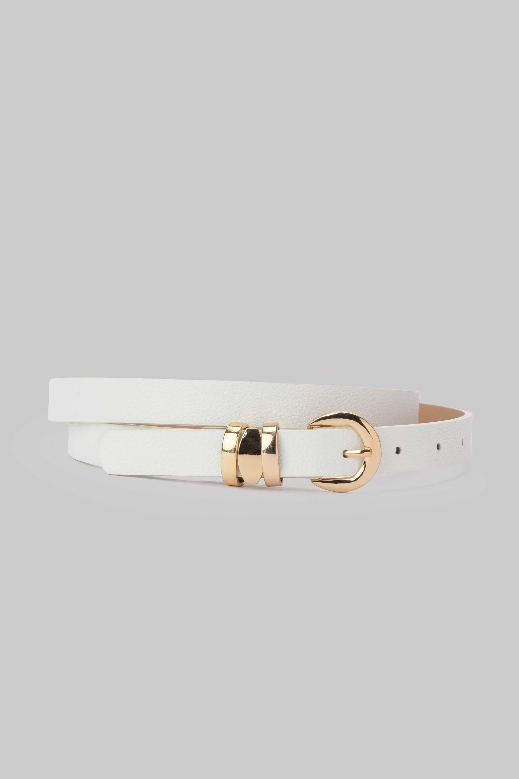 White Minimal Gold Buckle Belt