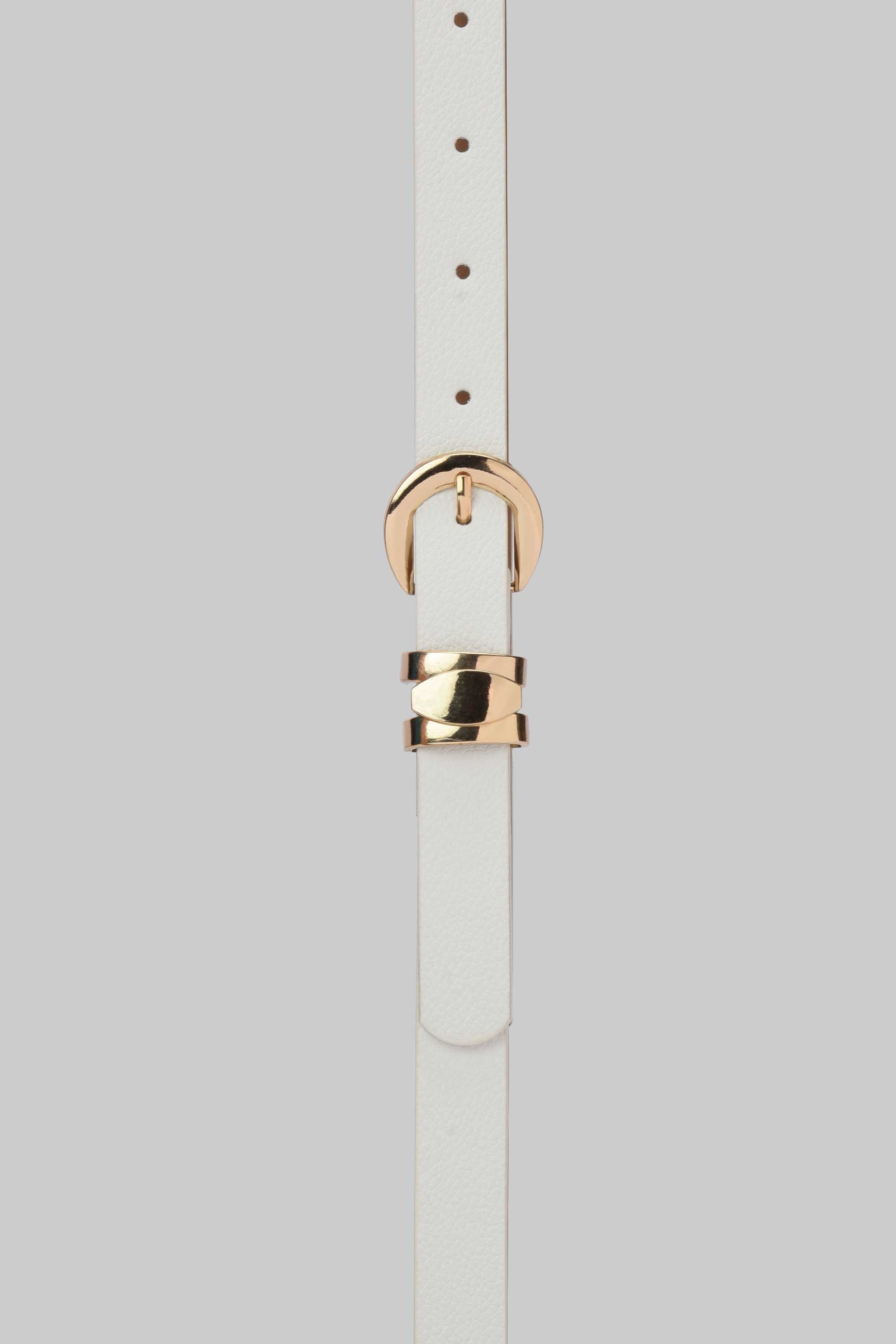 White Minimal Gold Buckle Belt