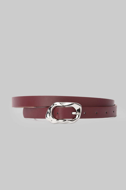 Burgundy Silver Buckle Skinny Belt Belt CIZARO - Cizaro Jeans