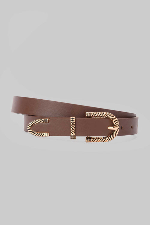 Chocolate Gold Western Buckle Belt belt CIZARO - Cizaro Jeans