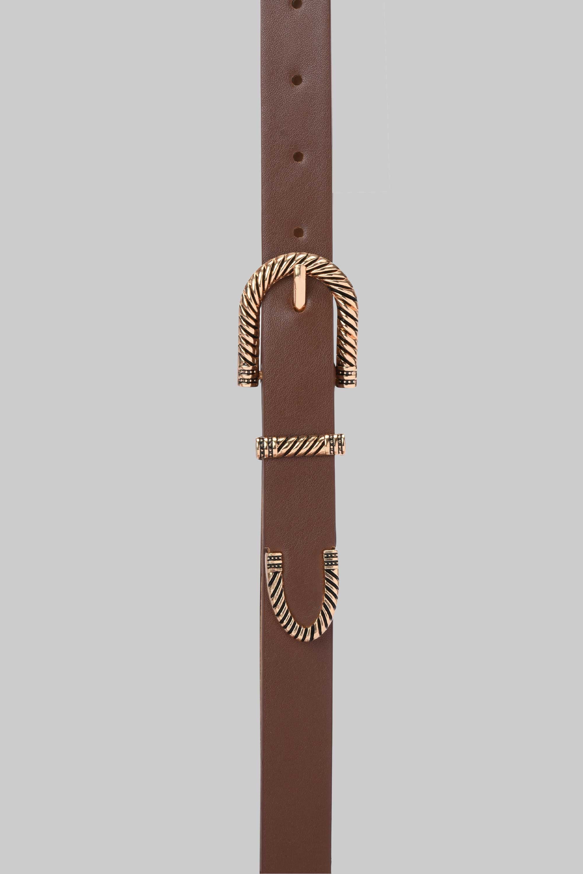 Chocolate Gold Western Buckle Belt Belt CIZARO - Cizaro Jeans