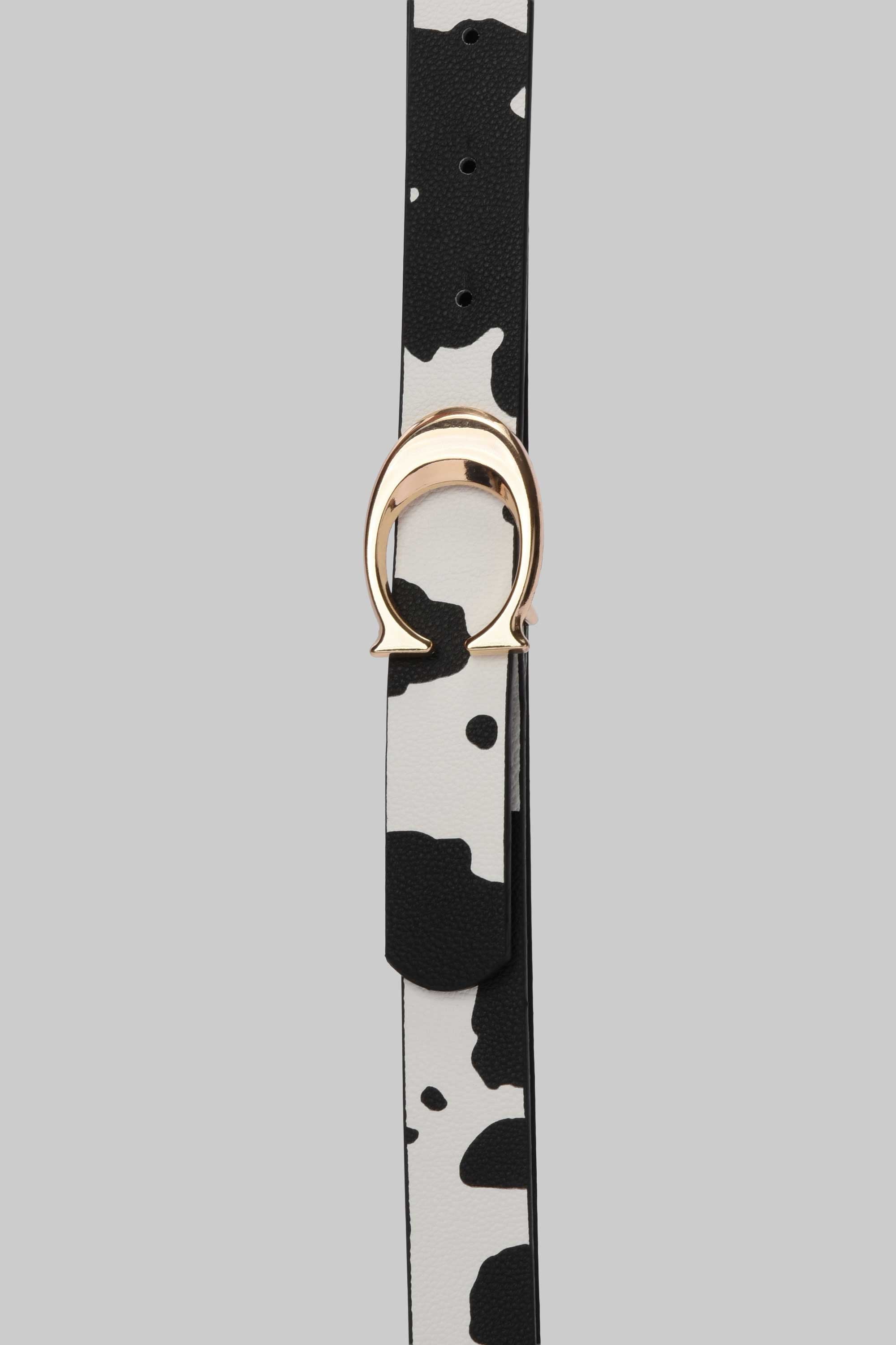 Cow Print Horseshoe Buckle Statement Belt belt CIZARO - Cizaro Jeans