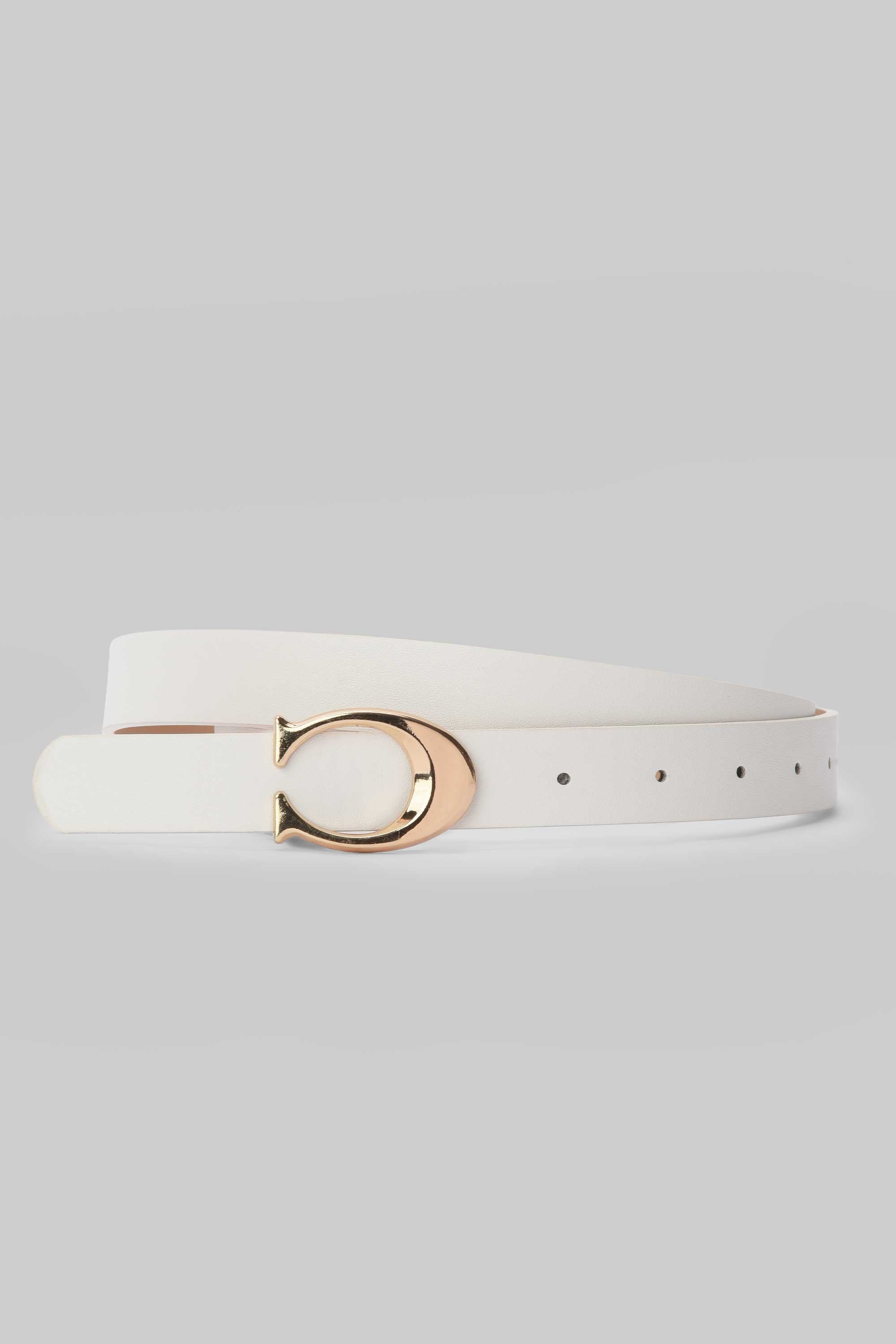 White Horseshoe Buckle Slim Belt belt CIZARO - Cizaro Jeans
