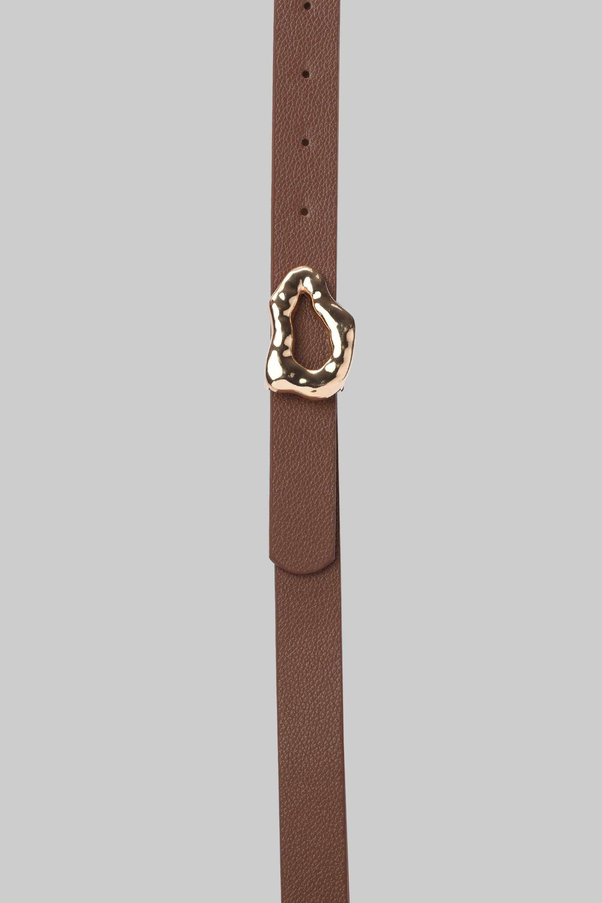 Brown Organic Gold Buckle Belt Belt CIZARO - Cizaro Jeans