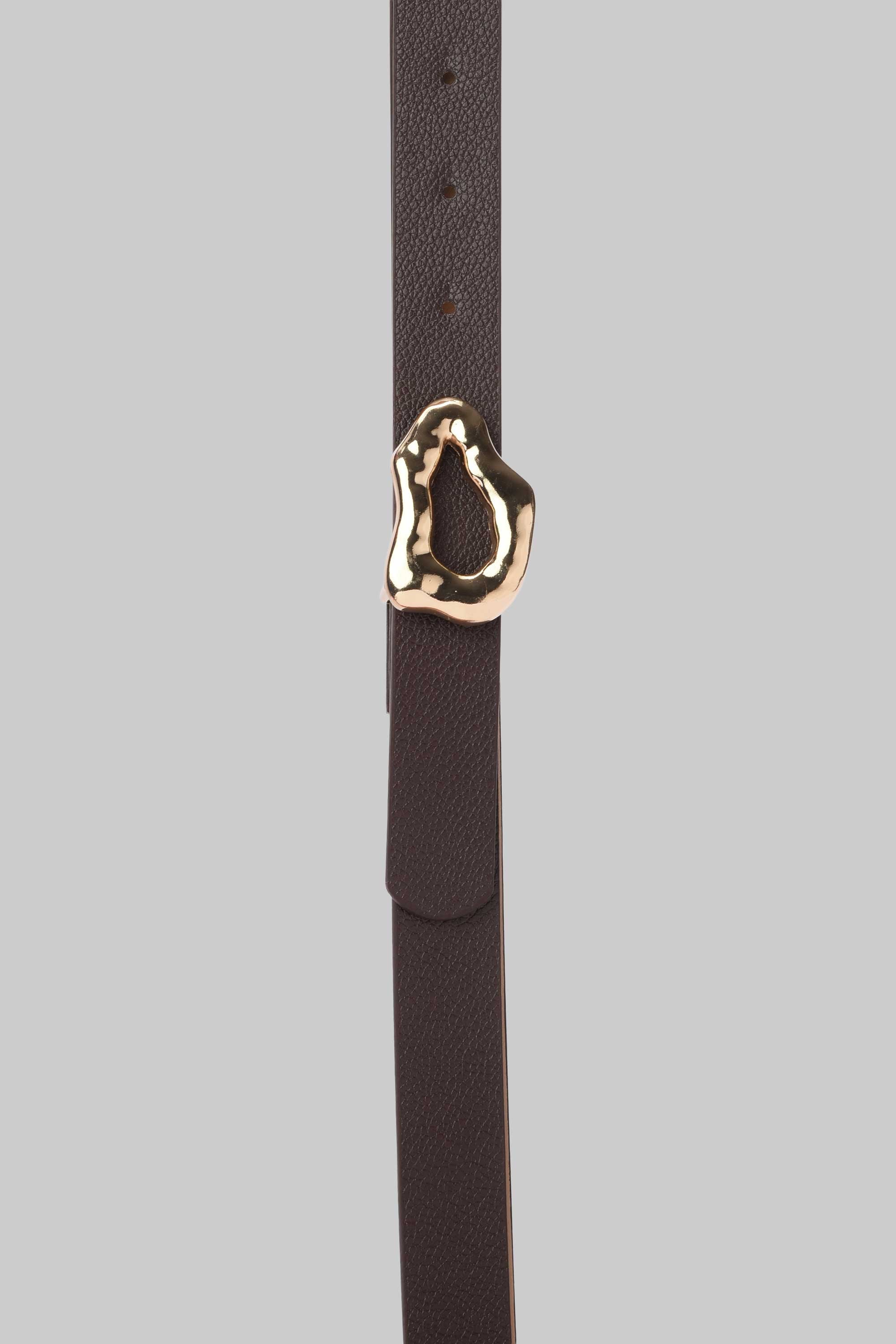 Chocolate Organic Gold Buckle Belt Belt CIZARO - Cizaro Jeans