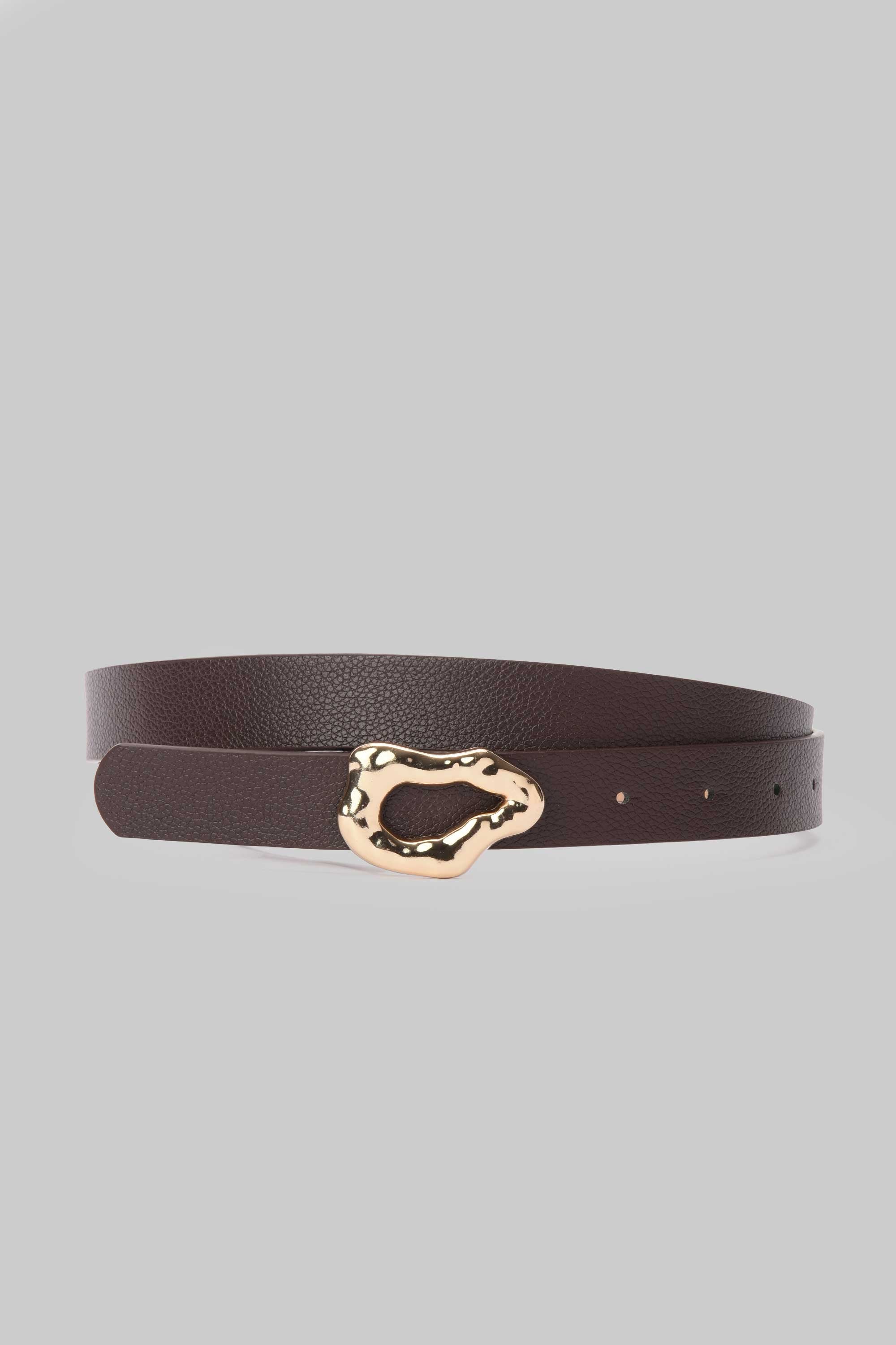 Chocolate Organic Gold Buckle Belt Belt CIZARO - Cizaro Jeans