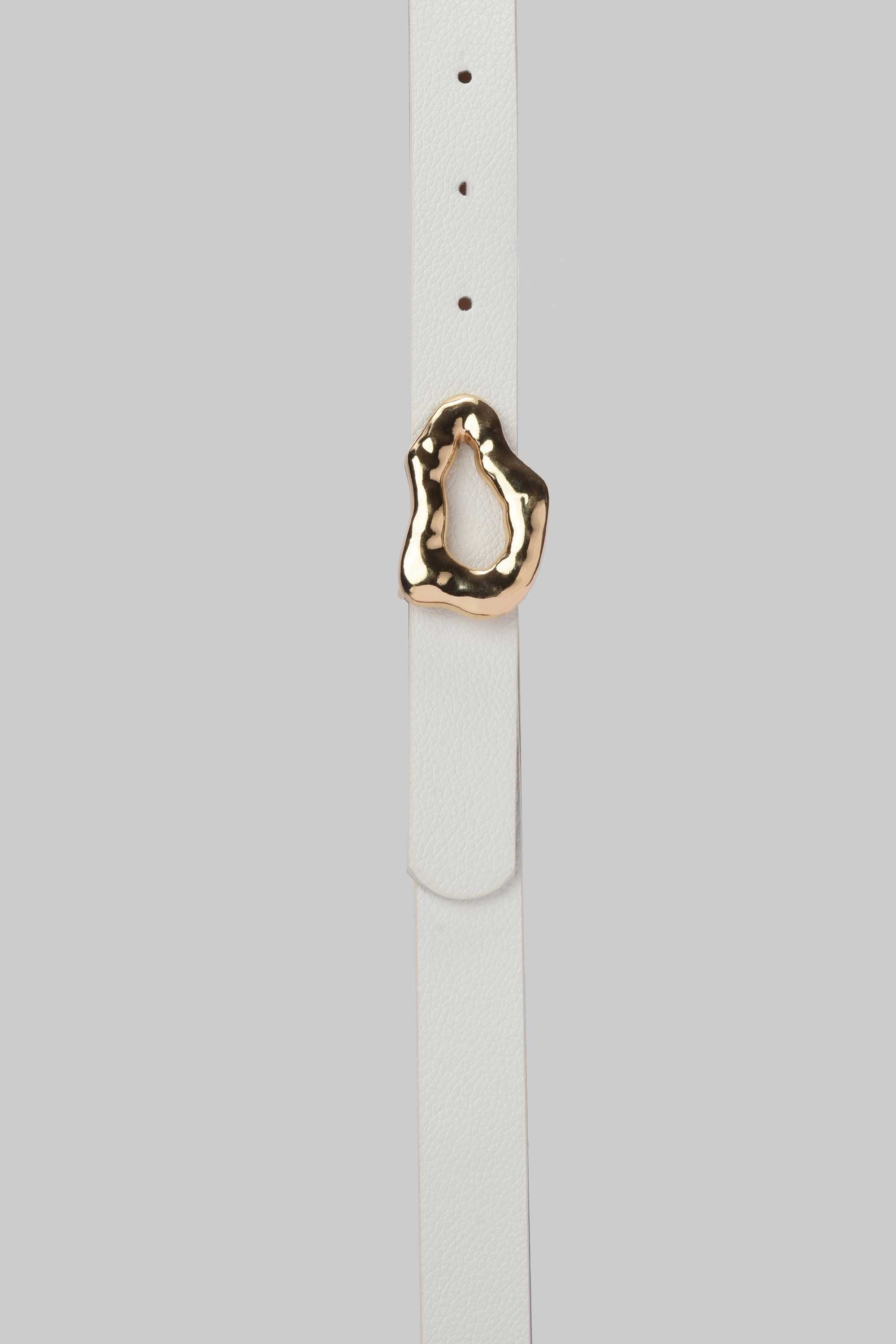 White Organic Gold Buckle Belt Belt CIZARO - Cizaro Jeans