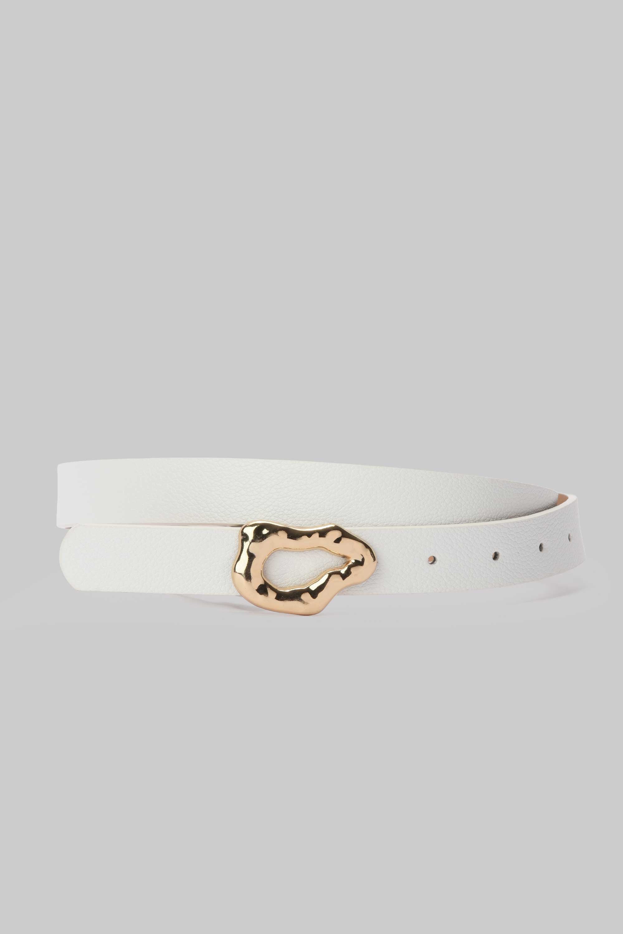 White Organic Gold Buckle Belt Belt CIZARO - Cizaro Jeans