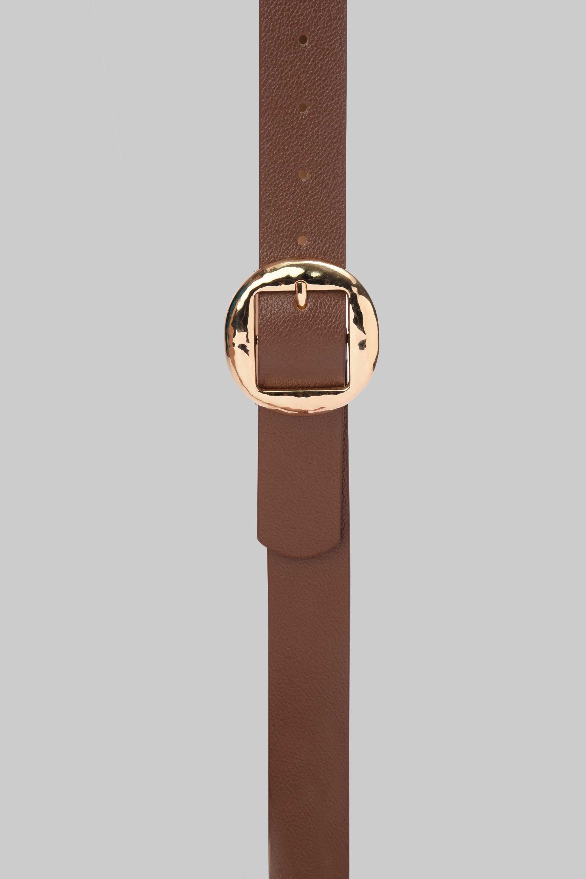 Brown Hammered Circle Buckle Belt belt CIZARO - Cizaro Jeans