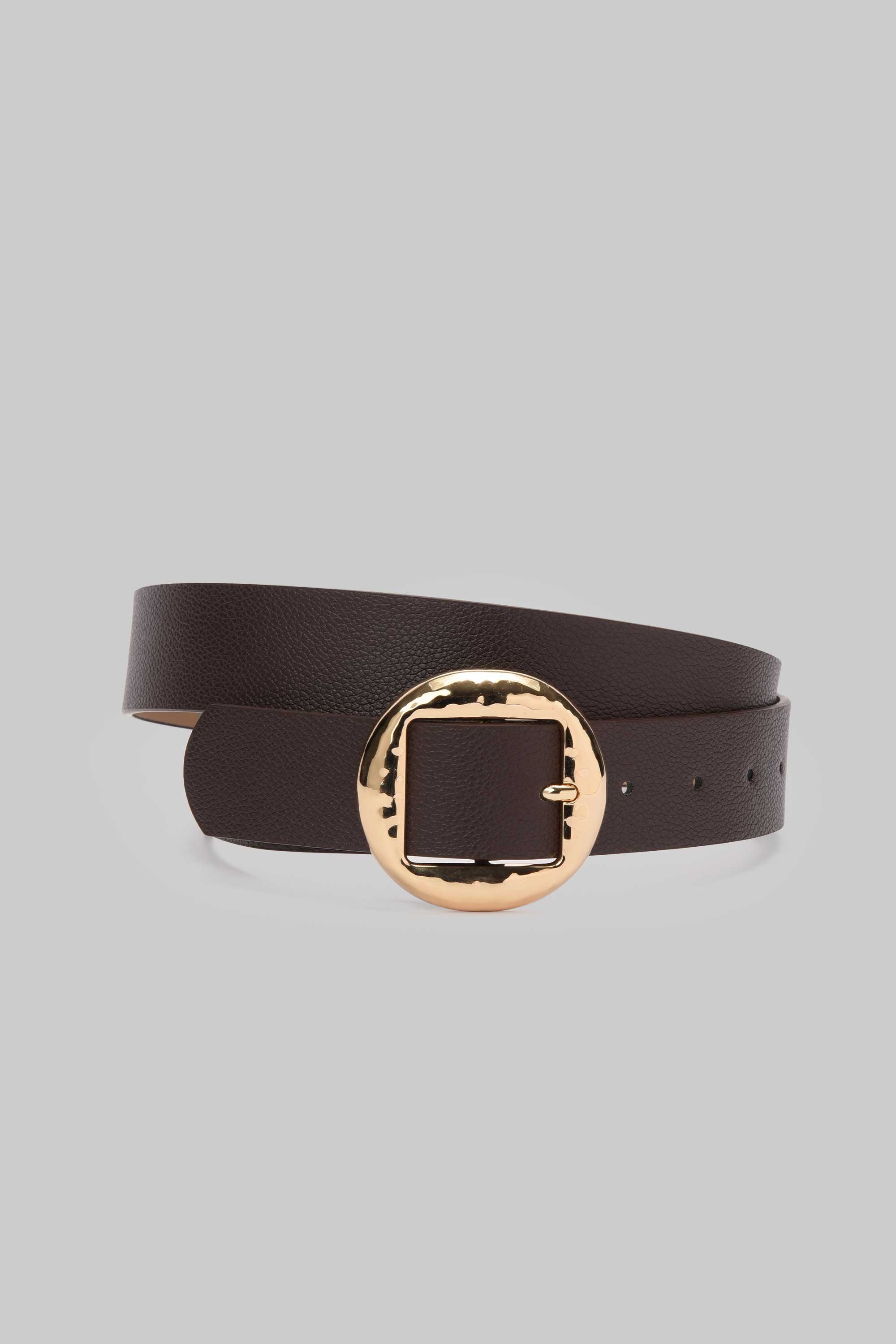 Chocolate Hammered Circle Buckle Belt CIZARO - Cizaro Jeans