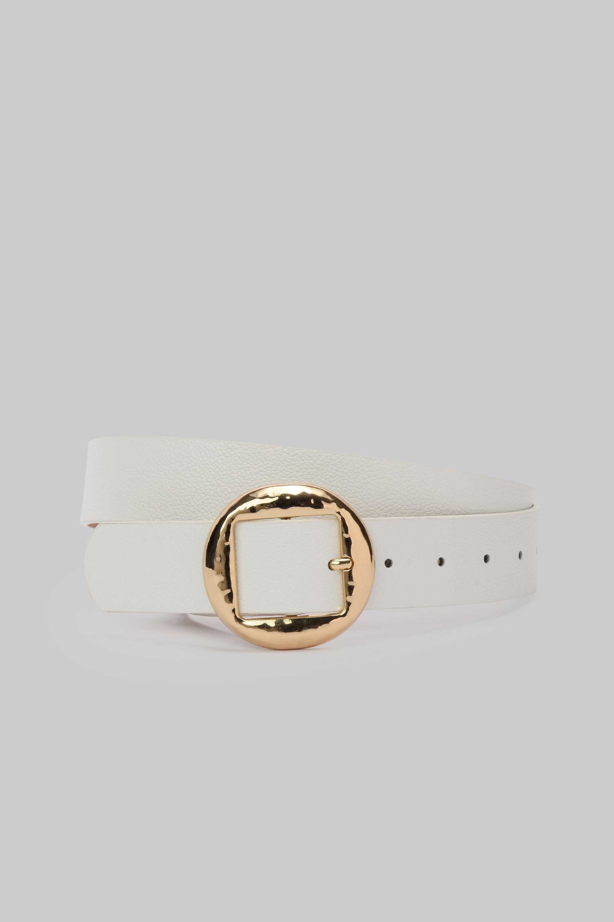 White Hammered Circle Buckle Belt belt CIZARO - Cizaro Jeans