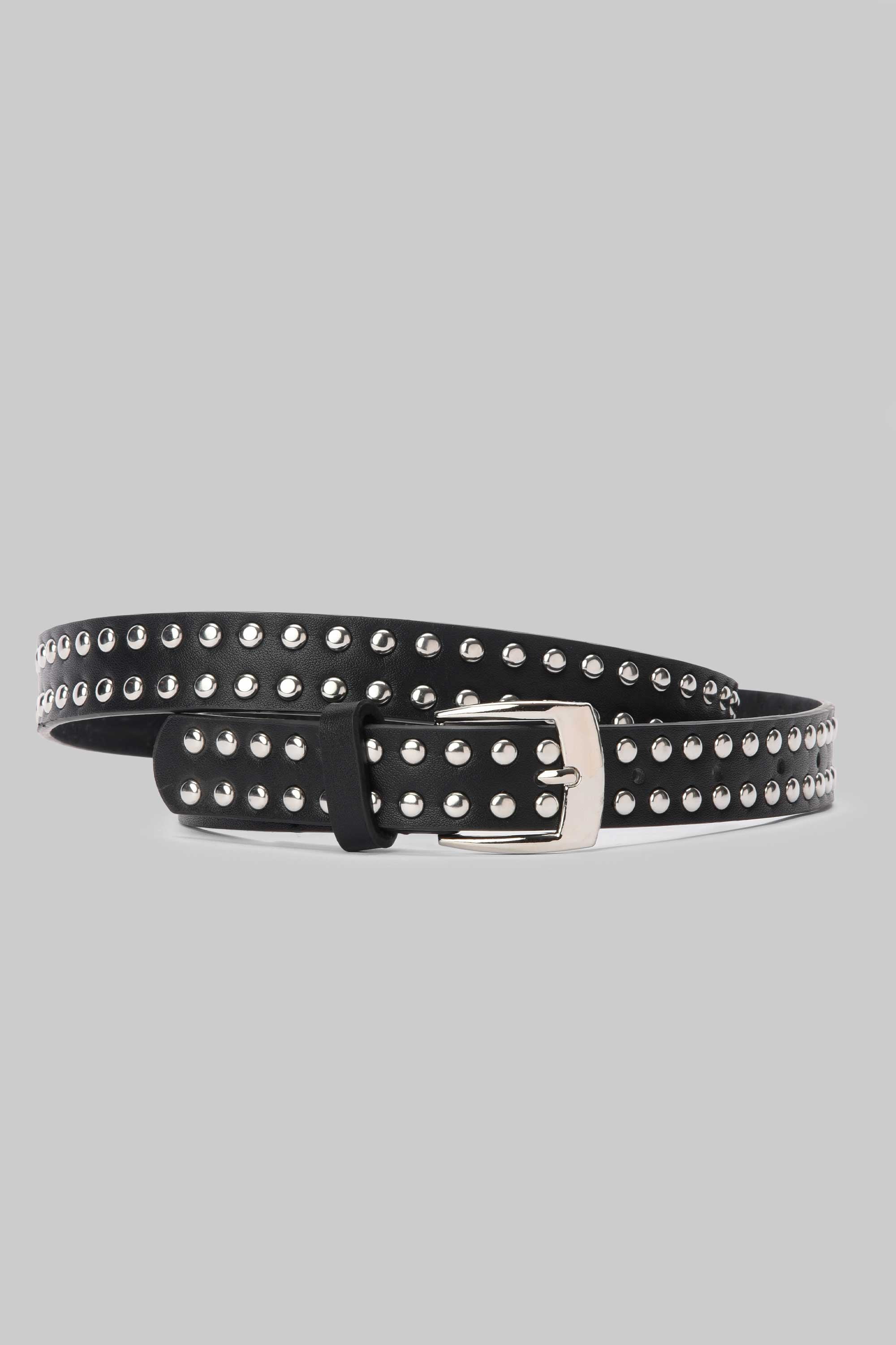 Black Studded Silver Buckle Belt Belt CIZARO - Cizaro Jeans