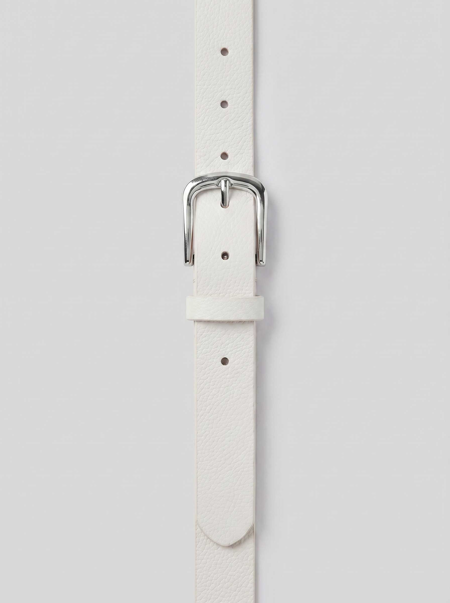 White Classic Silver Buckle Belt belt CZBELT - Cizaro Jeans