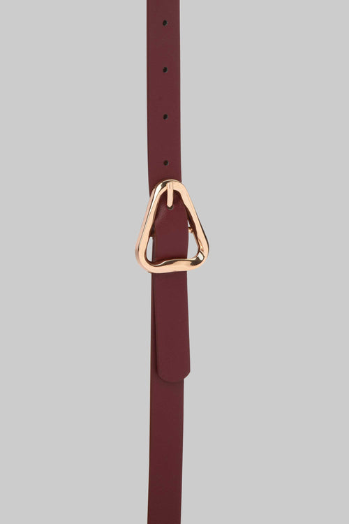 Burgundy Triangle Gold Buckle Skinny Belt Belt CIZARO - Cizaro Jeans