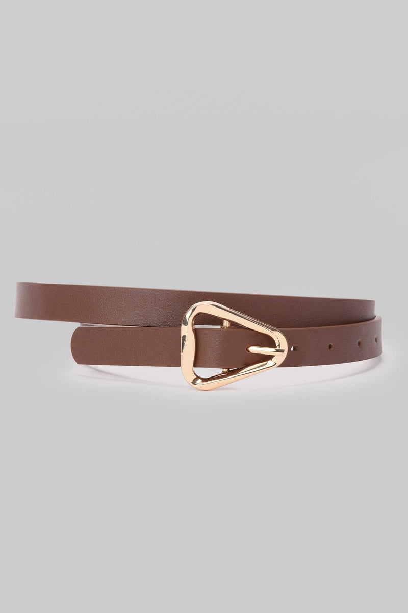 Chocolate Geometric Buckle Belt Belt CIZARO - Cizaro Jeans