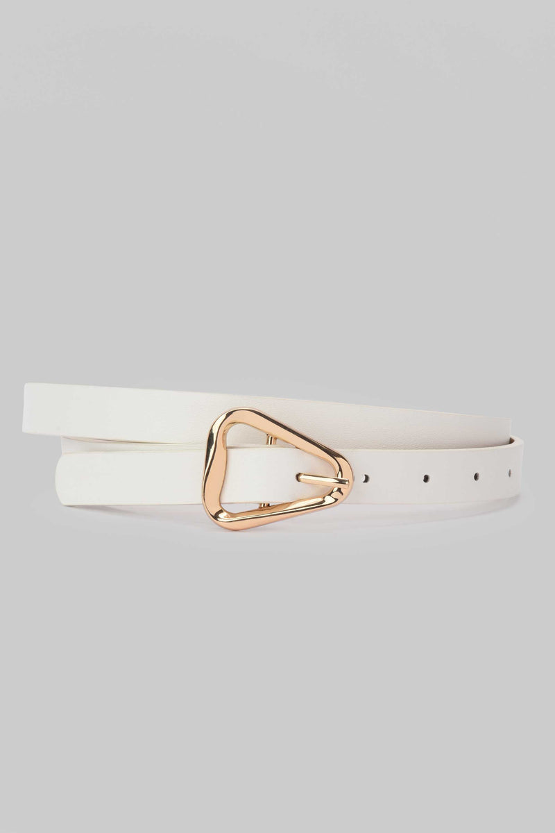 White Geometric Buckle Belt belt CIZARO - Cizaro Jeans