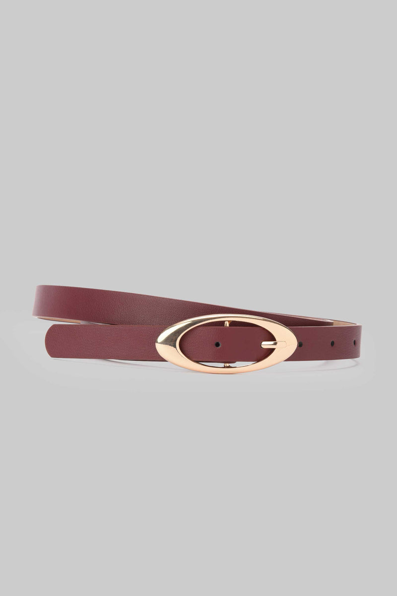 Burgundy Oval Buckle Slim Belt belt CZBELT - Cizaro Jeans